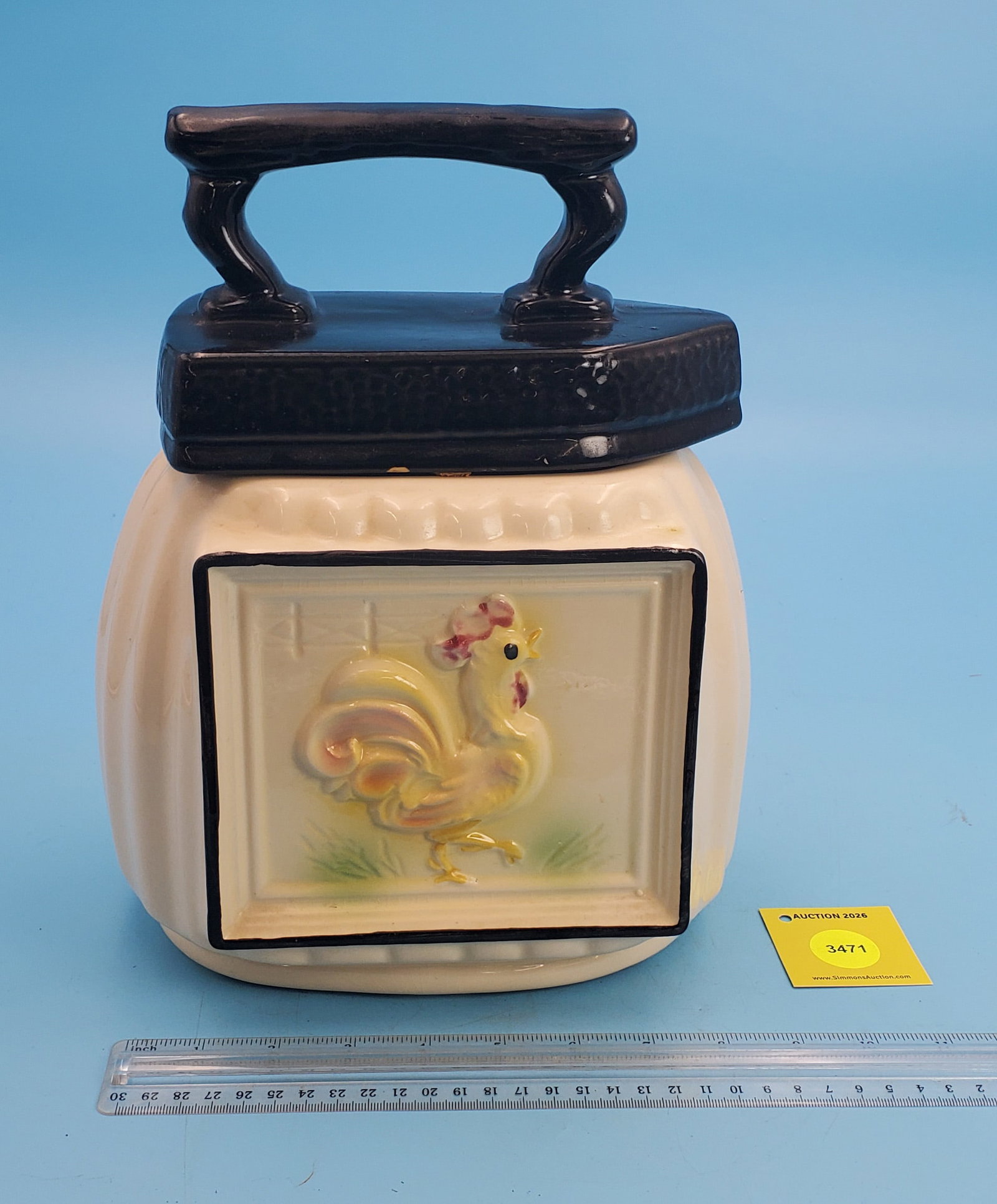 Iron Cookie Jar w/rooster on front (1 of 1)