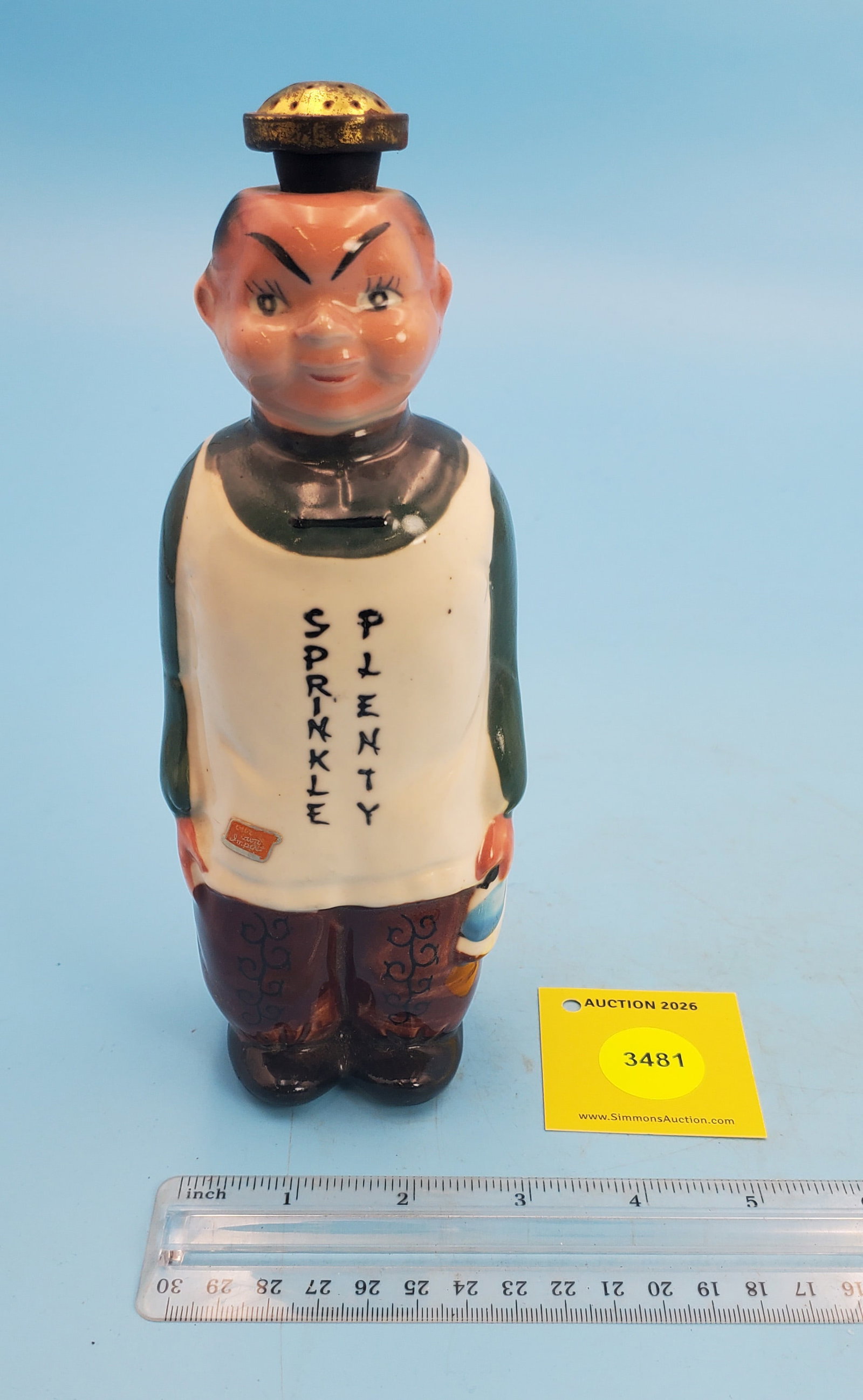 Sprinkle bottle, Sprinkle Plenty man holding iron, 7 3/4": Sprinkle bottle, Sprinkle Plenty man holding iron, 7 3/4"