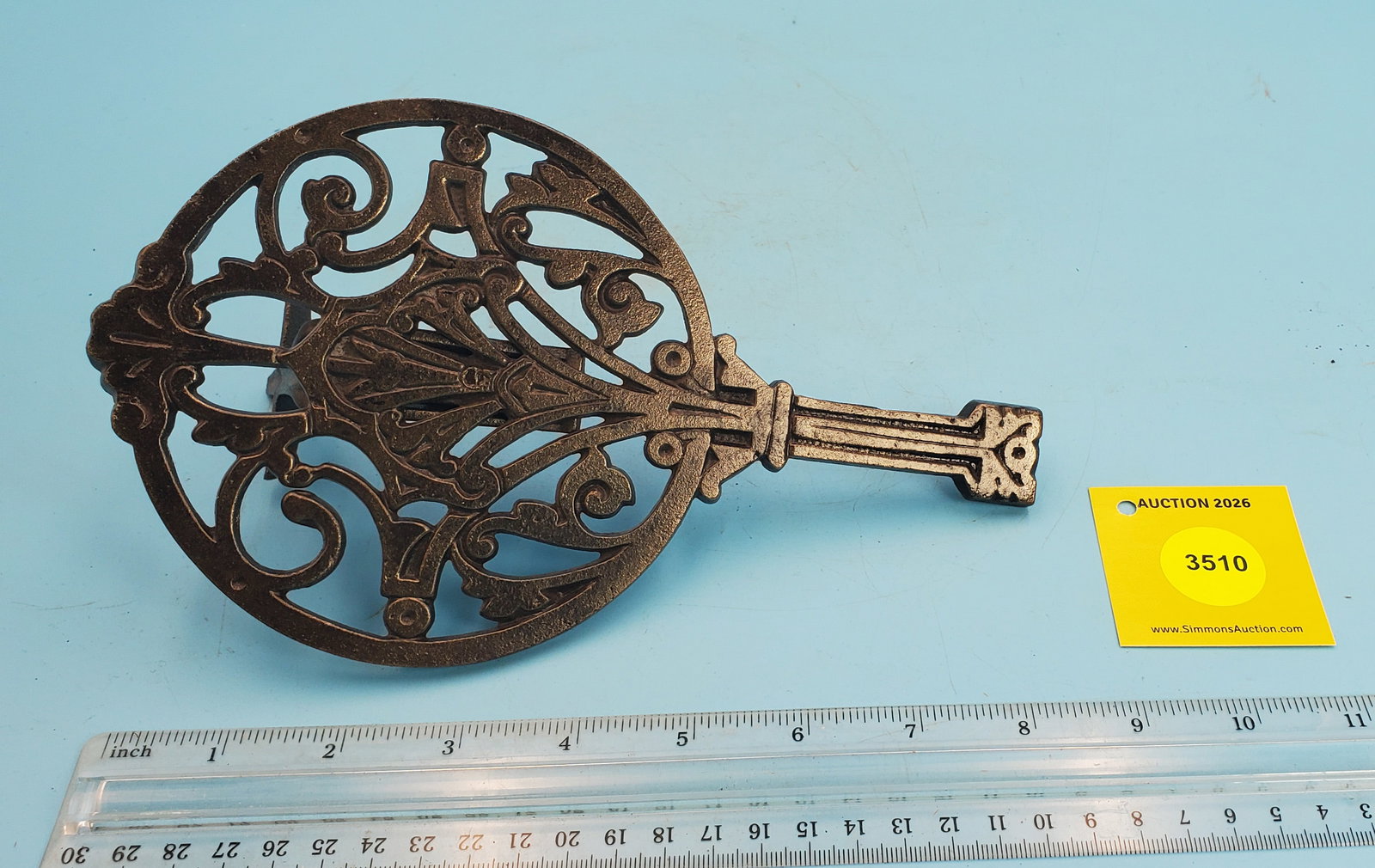 Trivet, Handle: Freeform Scrolls, British, 1894, two 1" front supports and one center bracket sup... (1 of 2)