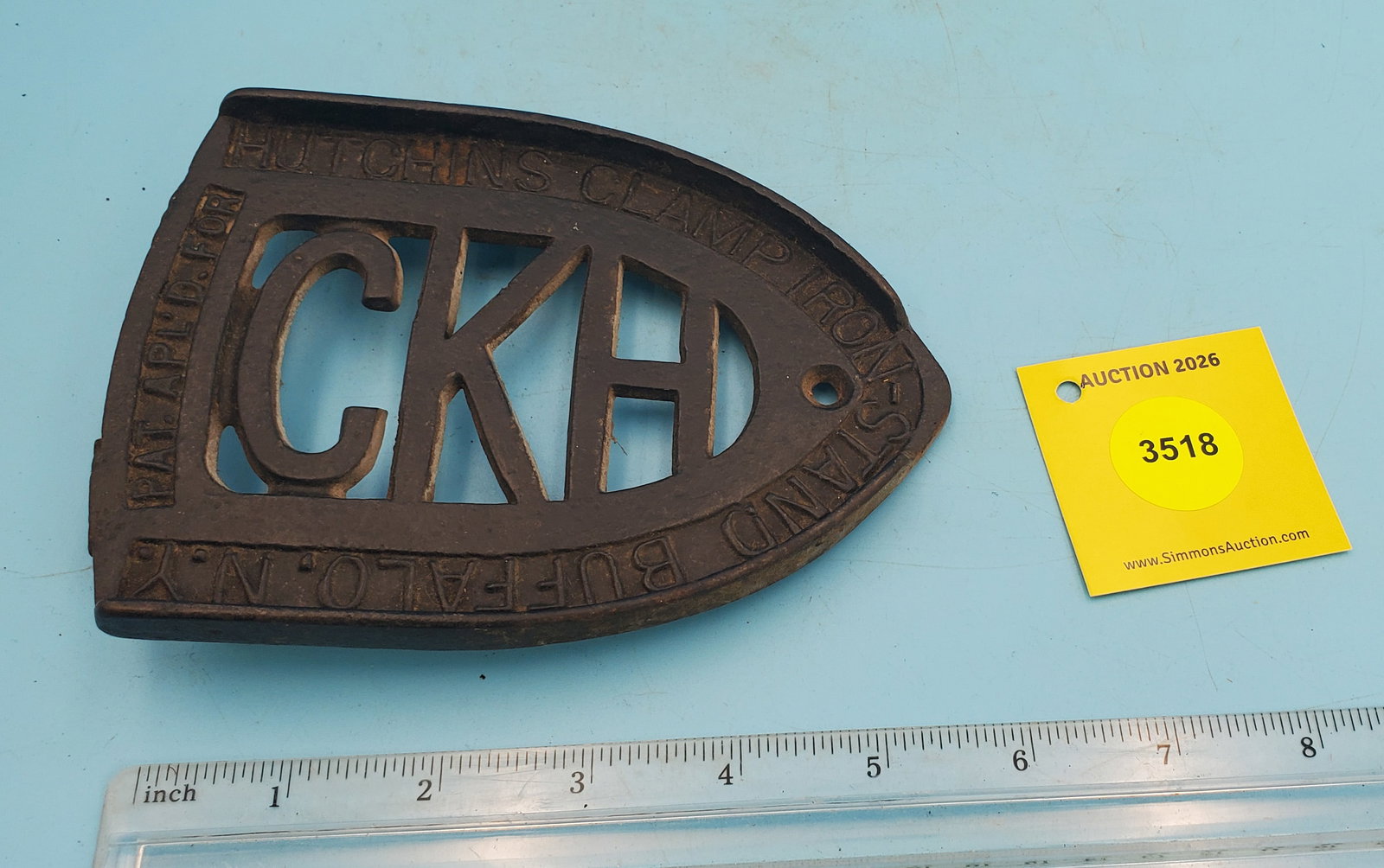 Trivet, CKH, Hutchins Clamp Iron Stand Buffalo N.Y. Pat Apl'd for: Trivet, CKH, Hutchins Clamp Iron Stand Buffalo N.Y. Pat Apl'd for