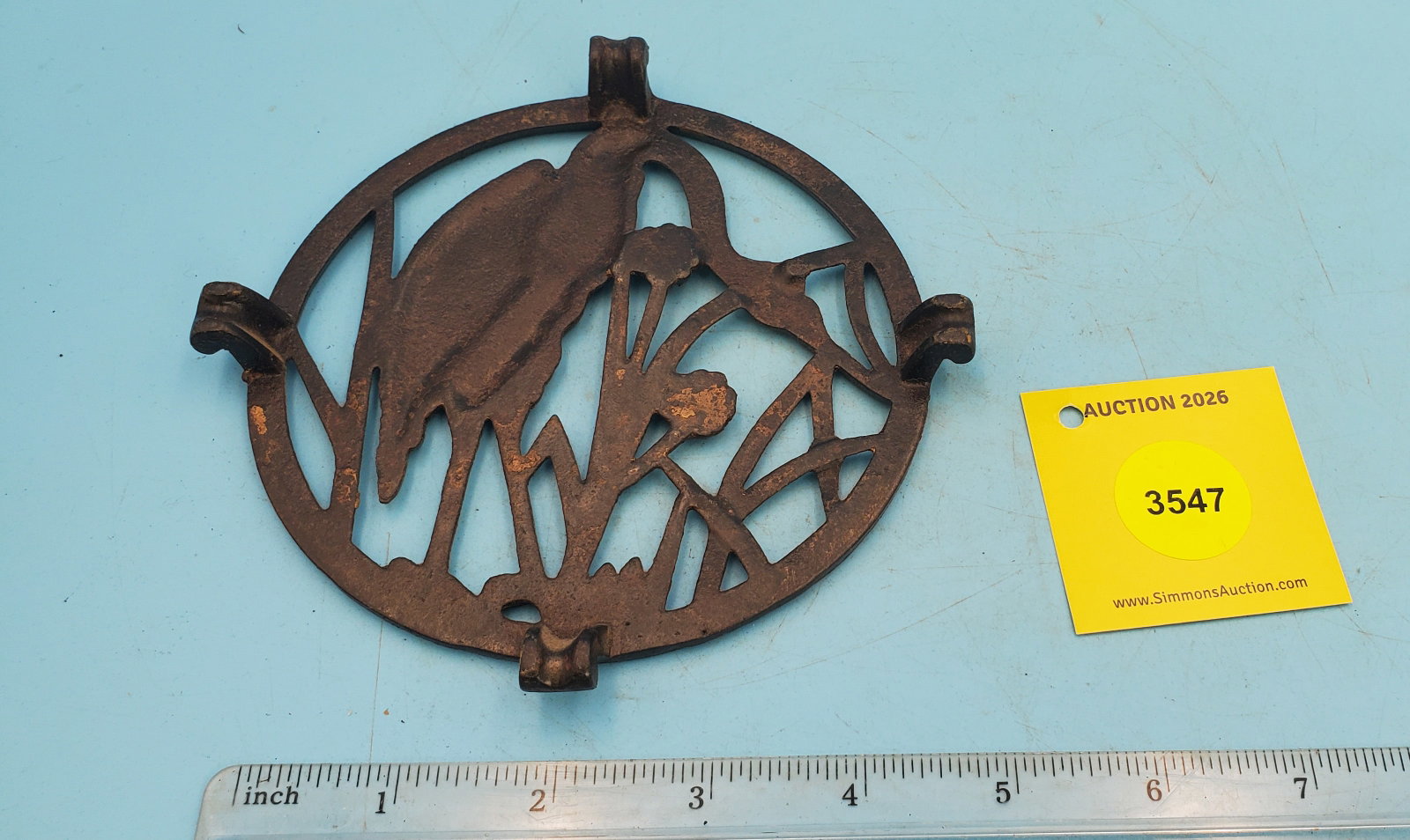 Trivet, round w/crane - 2