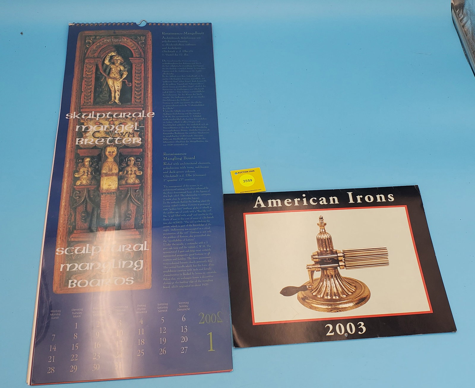 Lot of 2 mangle/iron calendars: Lot of 2 mangle/iron calendars