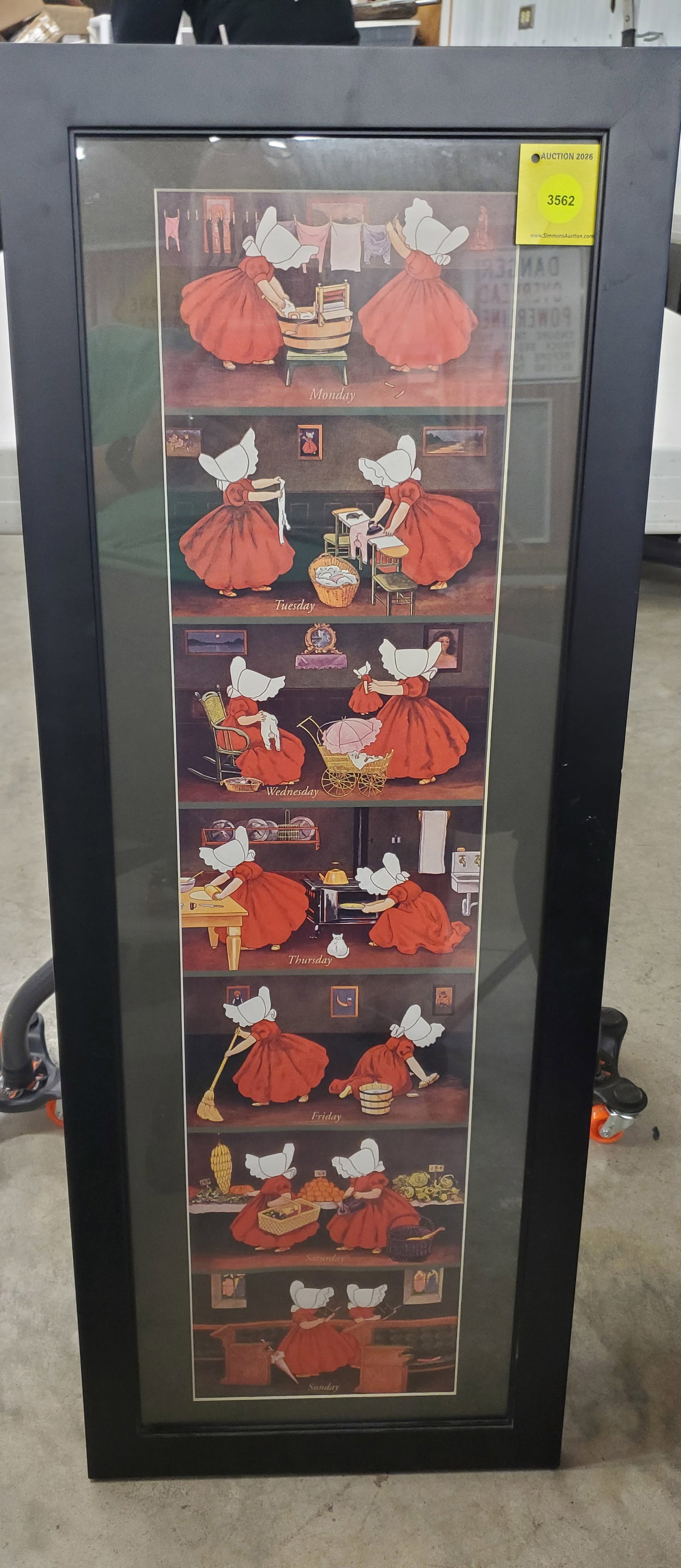 Framed sunbonnet girls days of the week wall hanging (1 of 1)