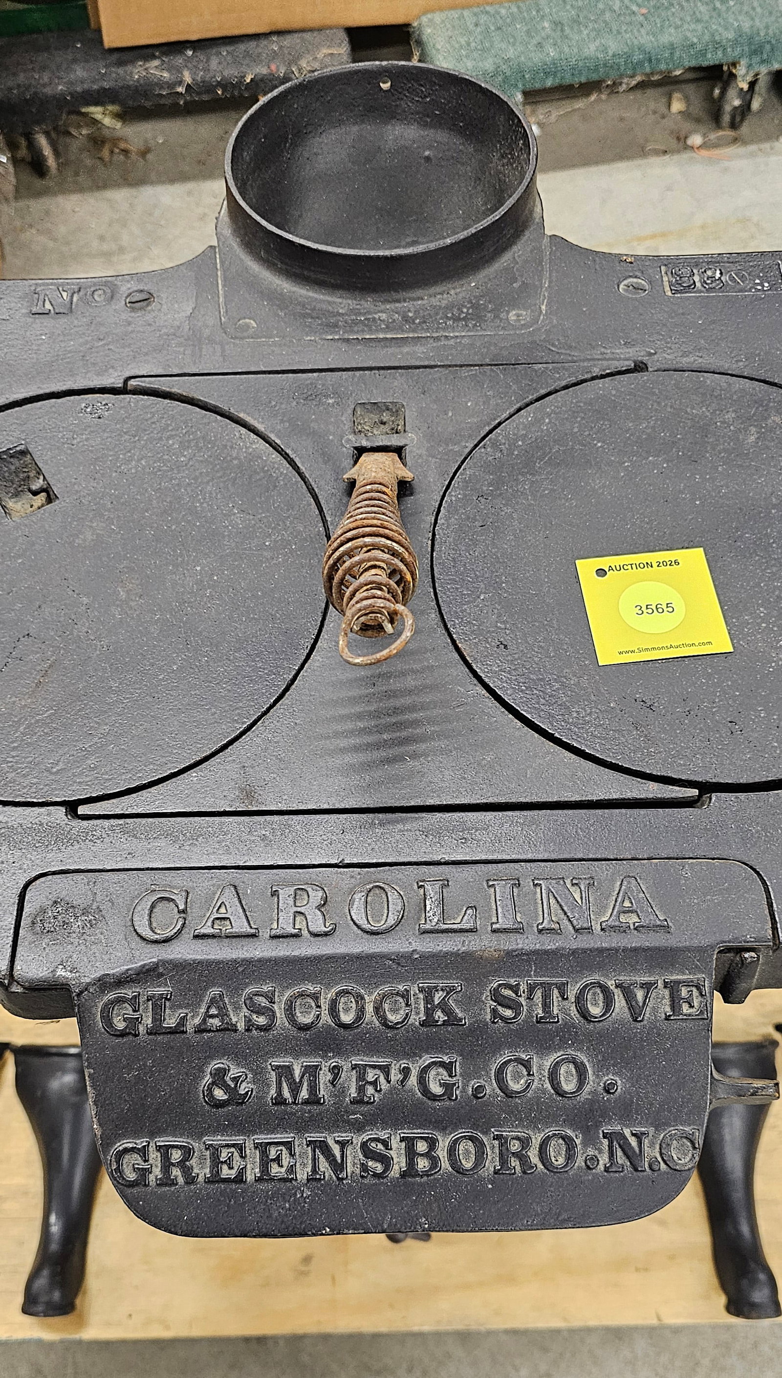 Carolina Stove, Glascock Stove & Manufacture Co, Greensborough NC, holds 8 irons, No 88, 26" tall - 2