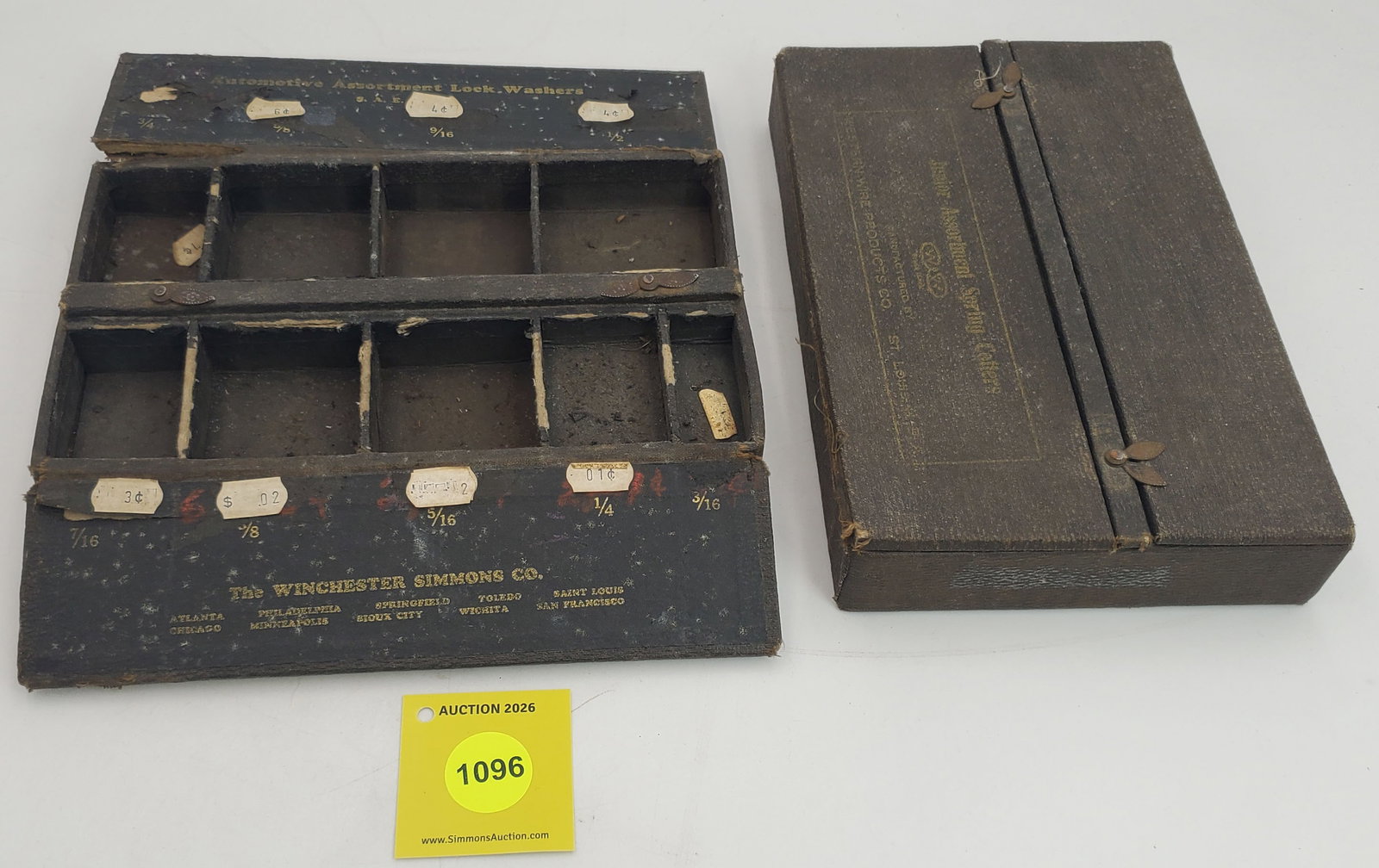 Lot of 2 counter display bin for hardware parts, one Winchester- Simmons, one Junior Assortment - 4