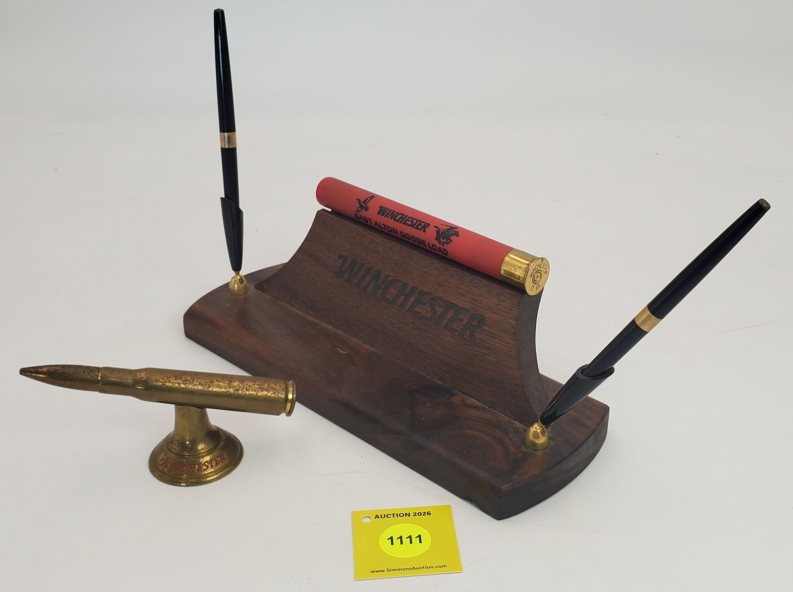Lot of 2, Wooden Winchester pen holder, brass Winchester tabletop bullet display - 2