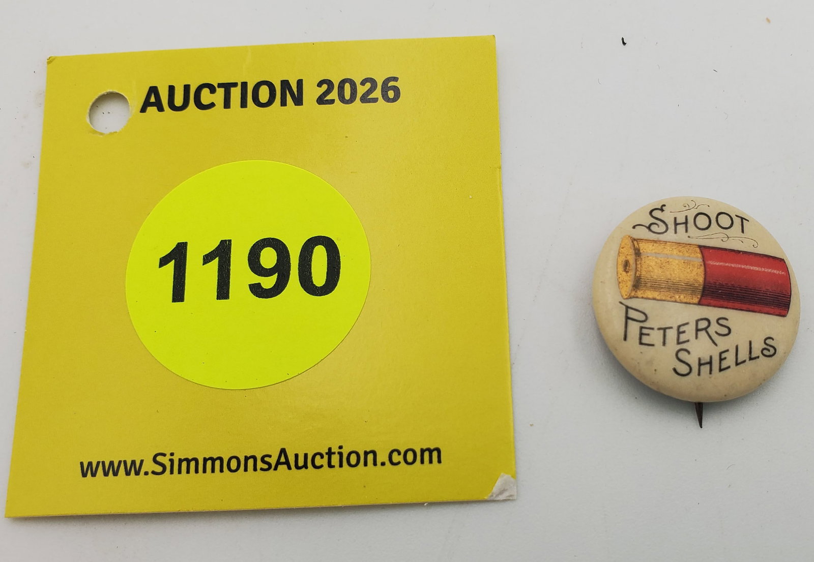 Shoot Peters Shells pin, Whitehead & Hoag Co: Shoot Peters Shells pin, Whitehead & Hoag Co