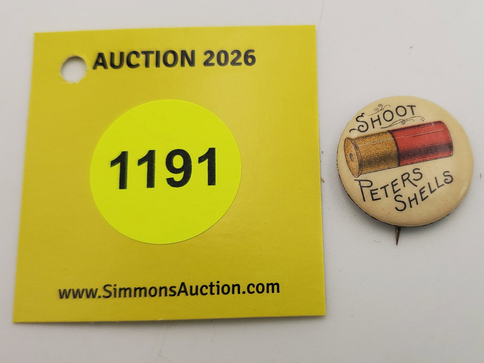 Shoot Peters Shells pin, F.F. Pulver Co: Shoot Peters Shells pin, F.F. Pulver Co