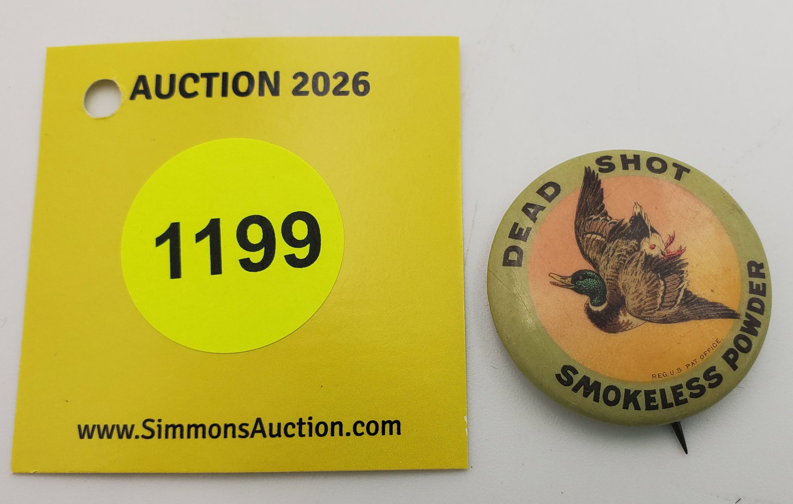 Dead shot smokeless powder pin, Whitehead & Hoag Co: Dead shot smokeless powder pin, Whitehead & Hoag Co