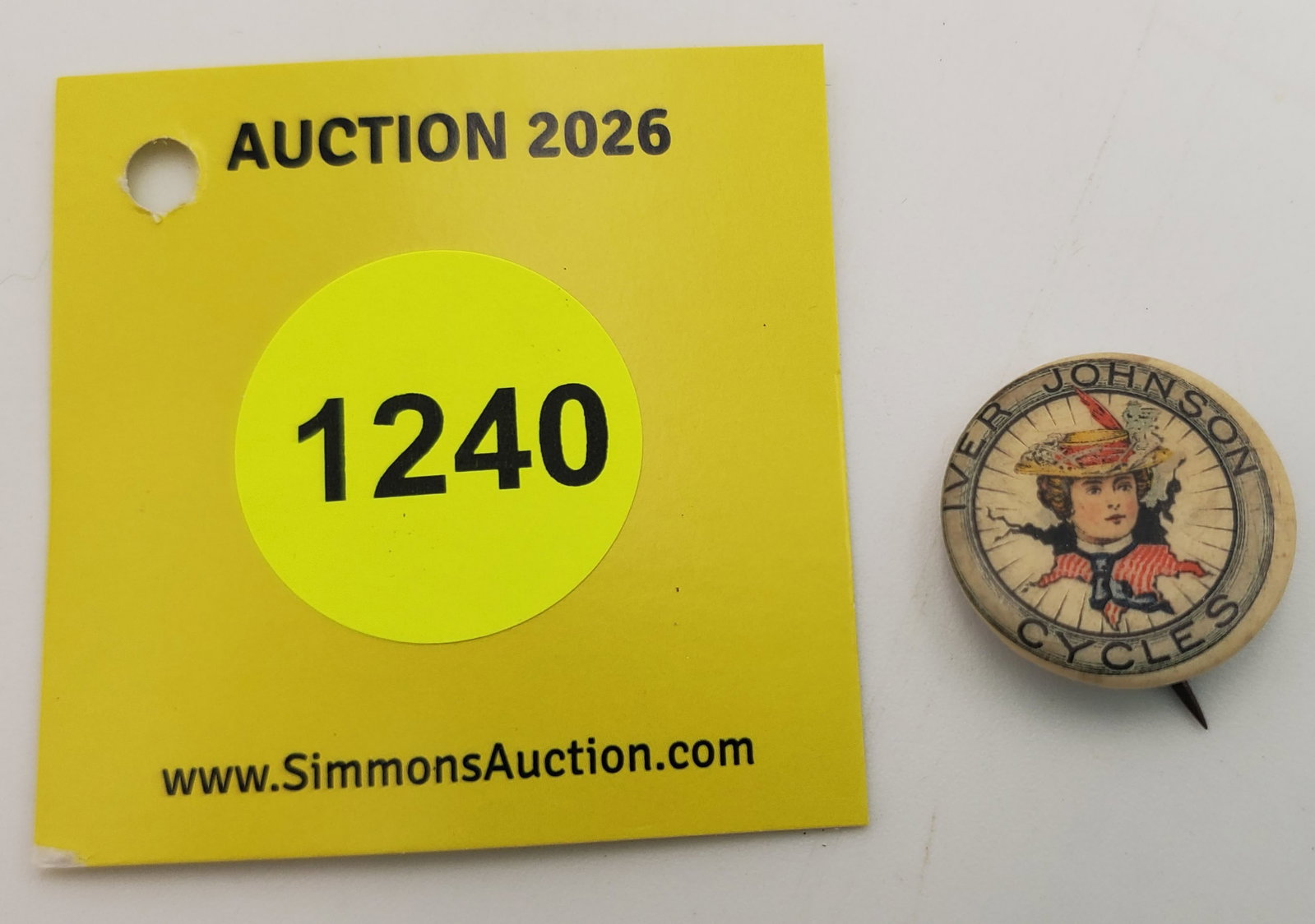 Iver Johnson Cycles pin, Whitehead & Hoag Co (1 of 2)