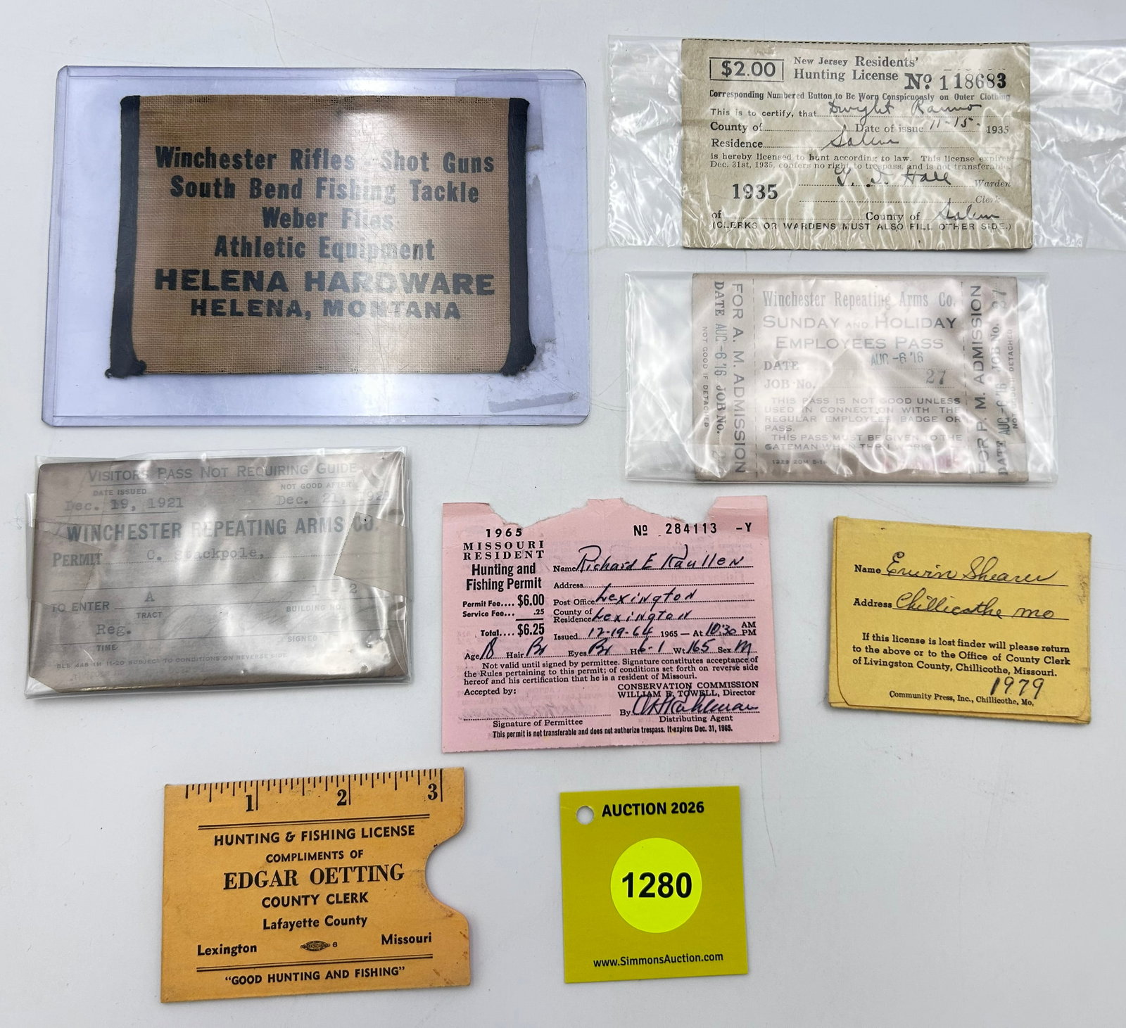 Lot of Hunting License, Winc employee and visitor passes, Winchester Rifles hunting and fishing l... (1 of 2)