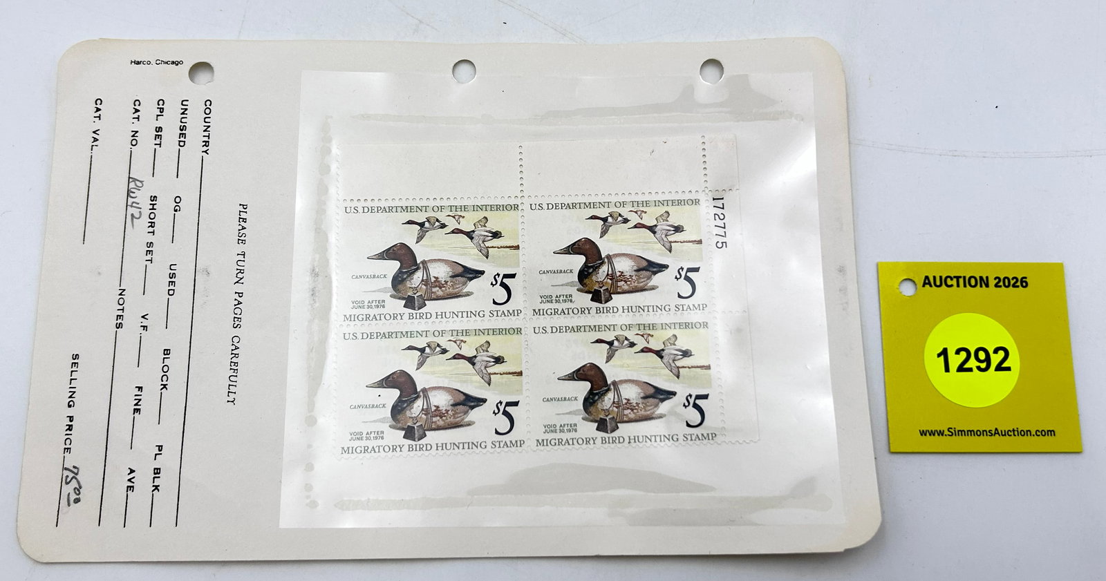 Stamps, 4 Canvasback 1976 Migratory Bird Hunting Stamp (1 of 1)