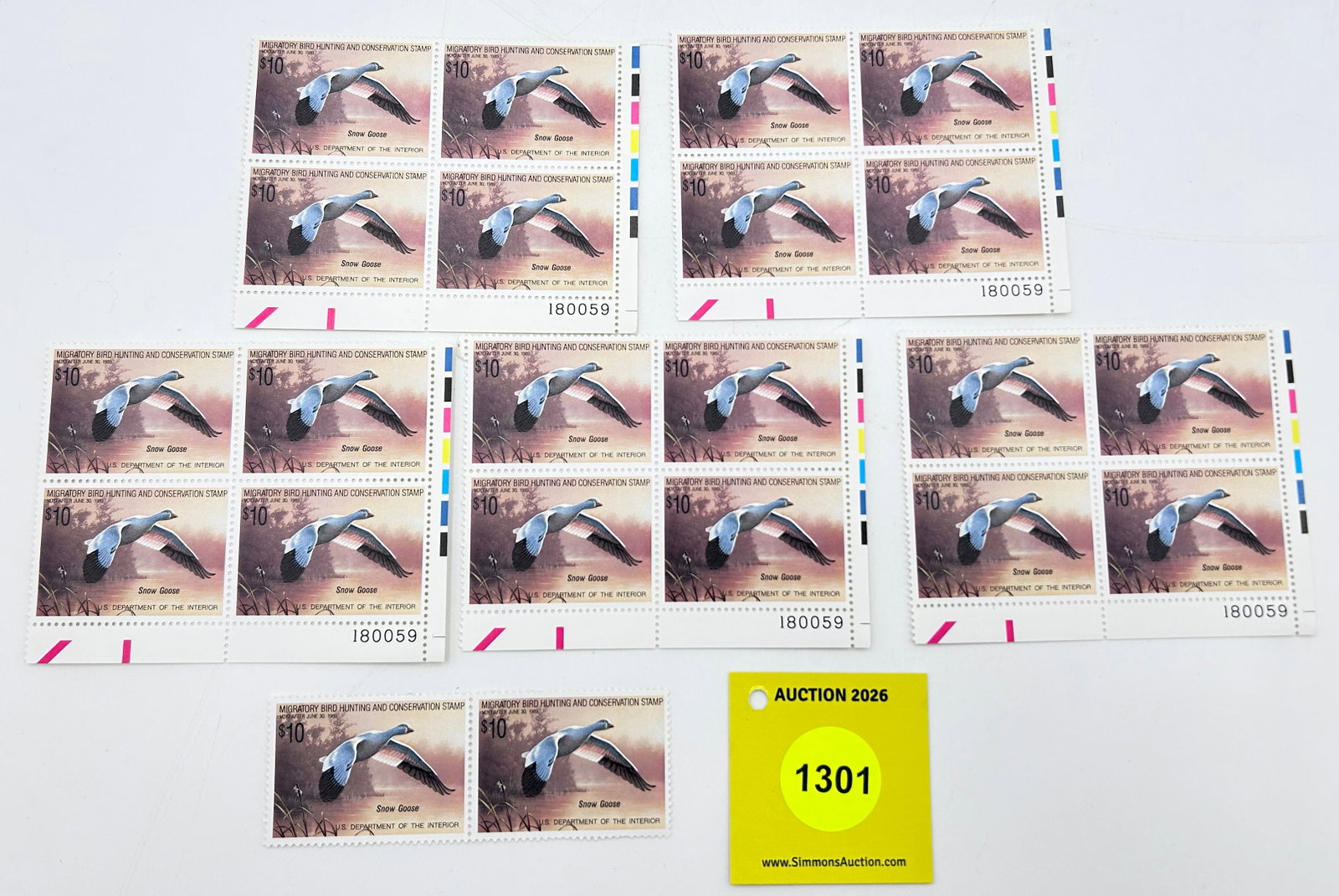 Lot of 6, (5) Blocks of 4 Stamps, (1) Block of 2 Stamps, Migratory bird hunting stamp (1988), RW??, (1 of 2)