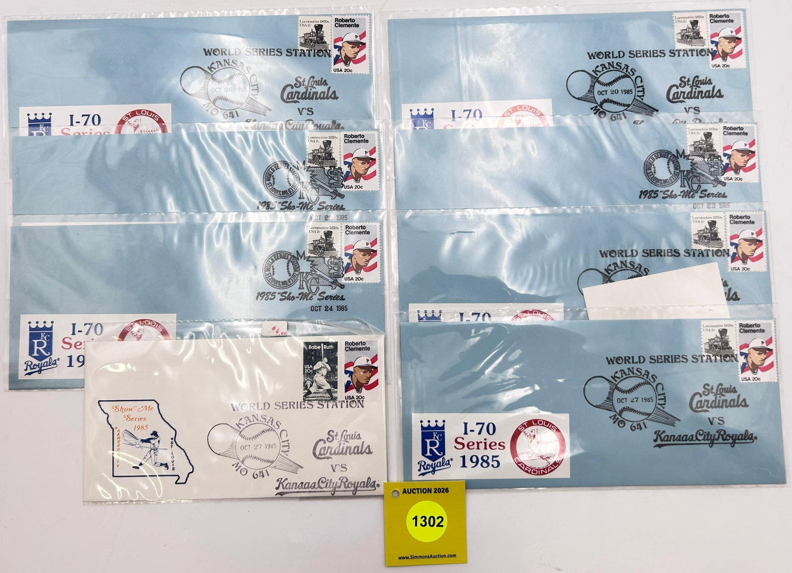 Lot of 8, World Series 1985 St Louis Cardinals vs Kansas City Royals envelopes. (1 of 1)