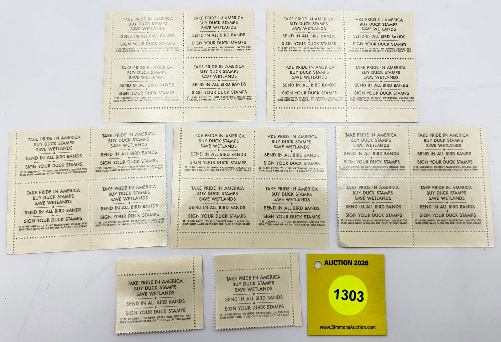 Lot of 7, (5) blocks of 4 Stamps, (2) individual stamps, Migratory bird hunting stamp (1987), RW??. - 2