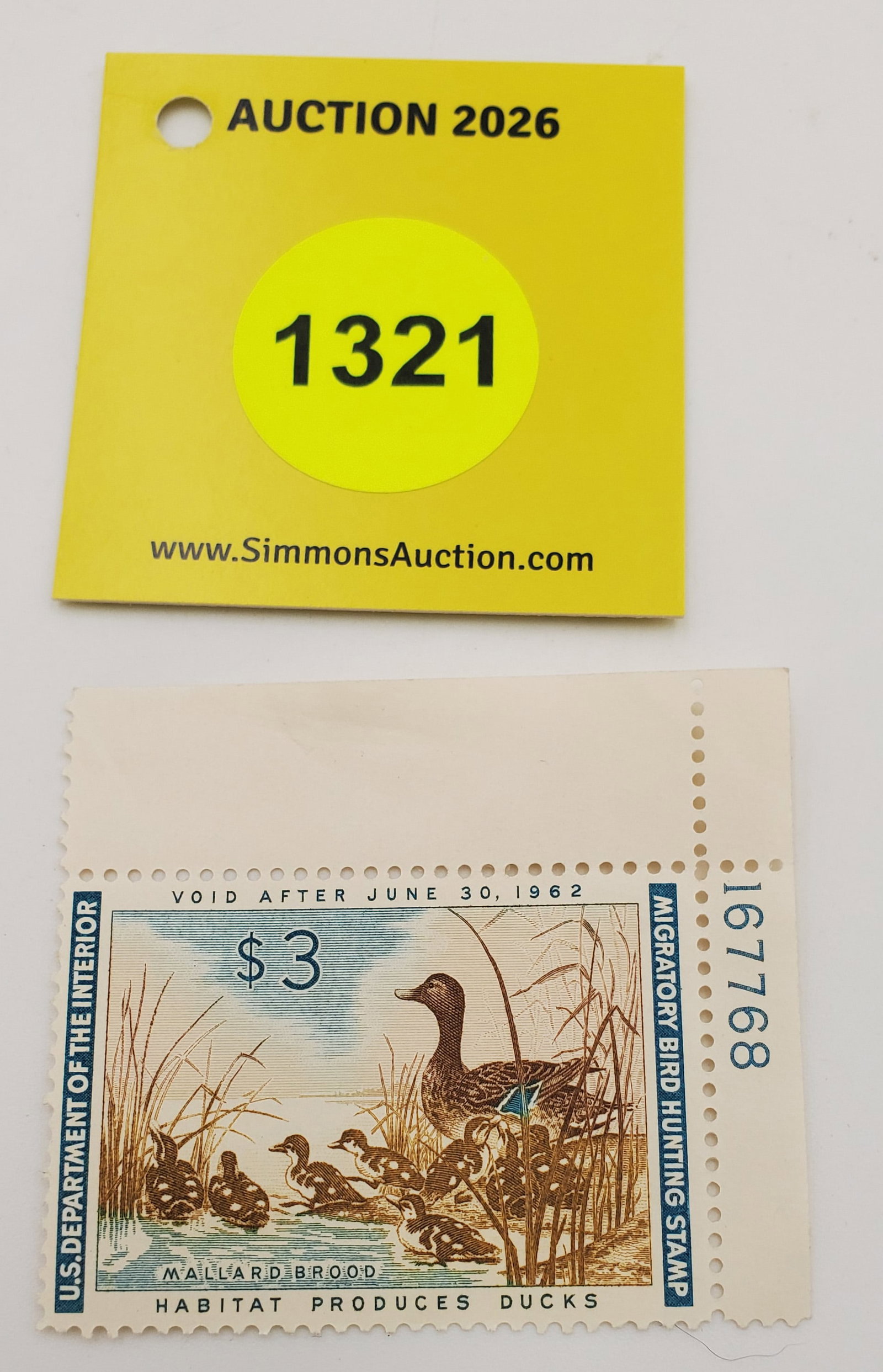 Migratory Bird Hunting Stamp $3 RW28 (1961-62). Good Unused #167768 (1 of 2)