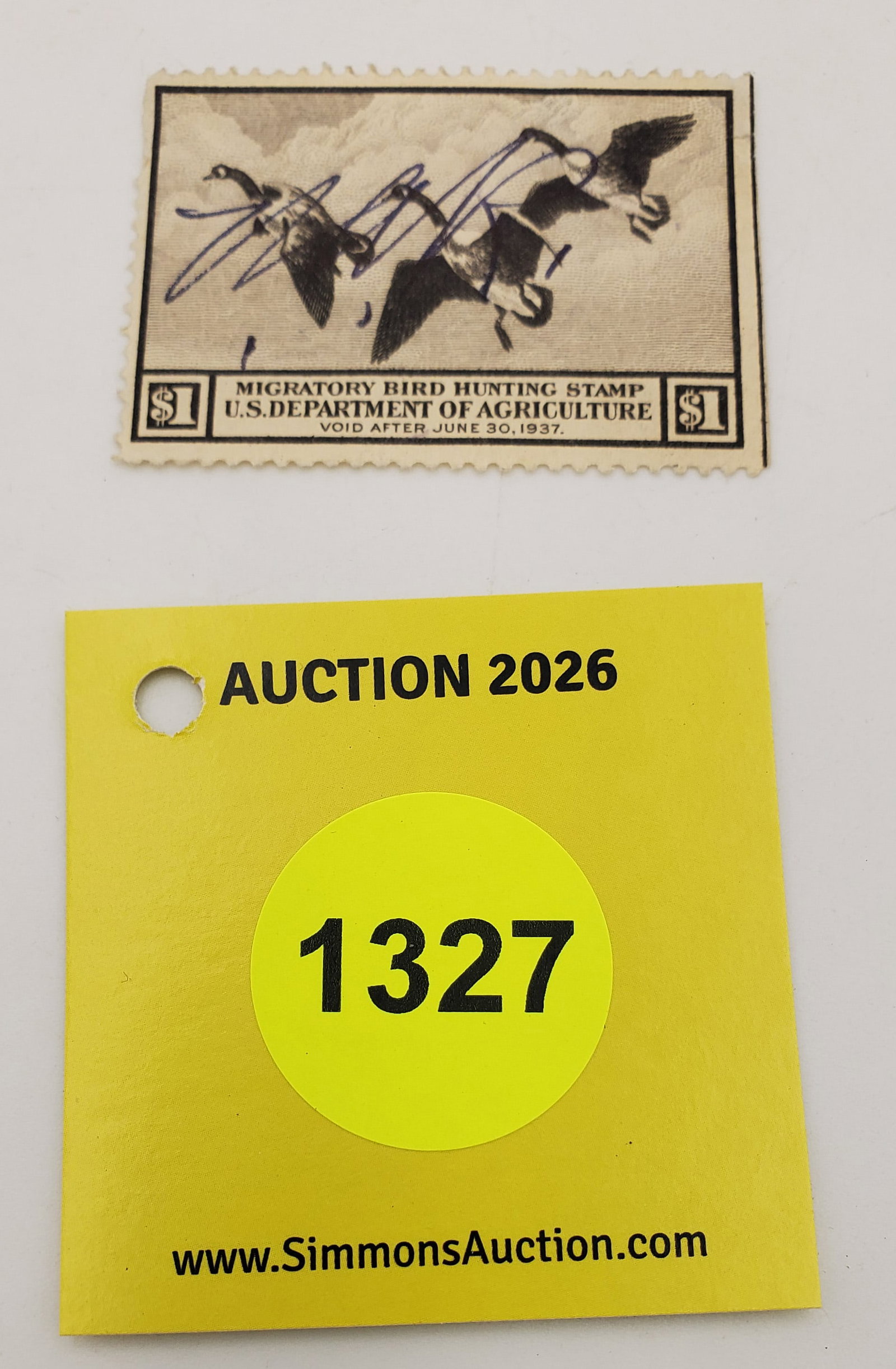 Migratory Bird Hunting Stamp $1 RW3 (1936-37). Used (1 of 2)