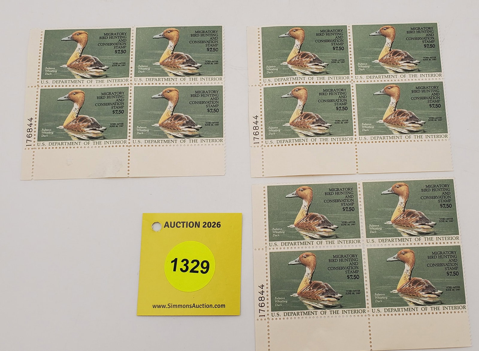 Lot of 3 (4) block of 4 stamps Migratory Bird Hunting Stamps $7.50 RW?? (1987) Good Unused #176844 (1 of 2)