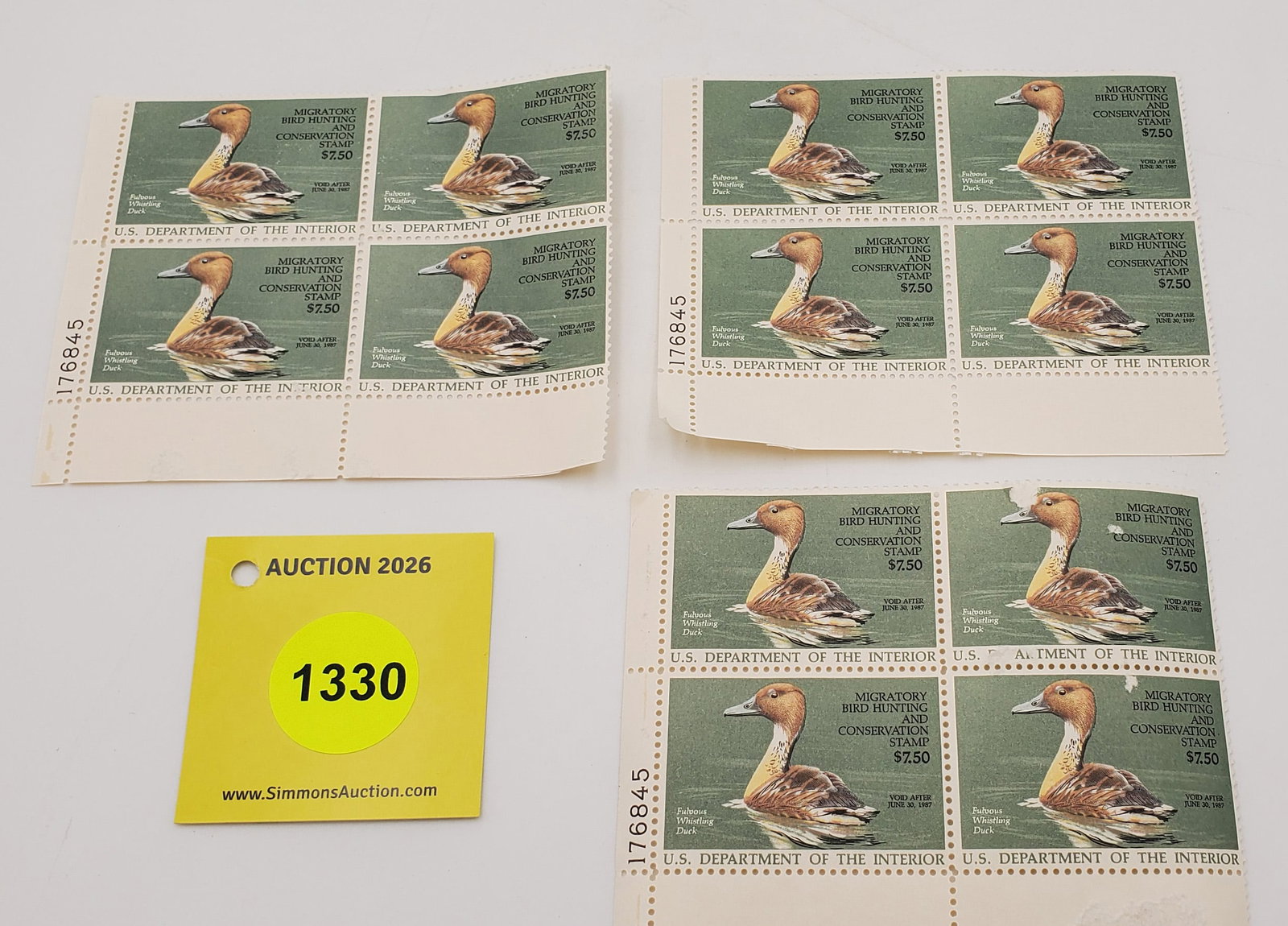 Lot of 3 (4) Block of 4 Stamps, Migratory Bird Hunting Stamps $7.50 RW?? (1987) Good Unused #176845 (1 of 2)