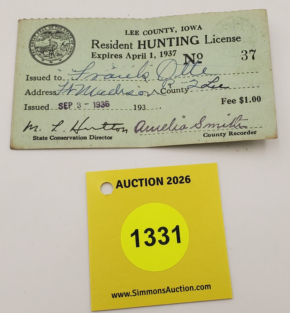 Migratory Bird Hunting Stamp $1 RW1 (1937). Used On License - 2