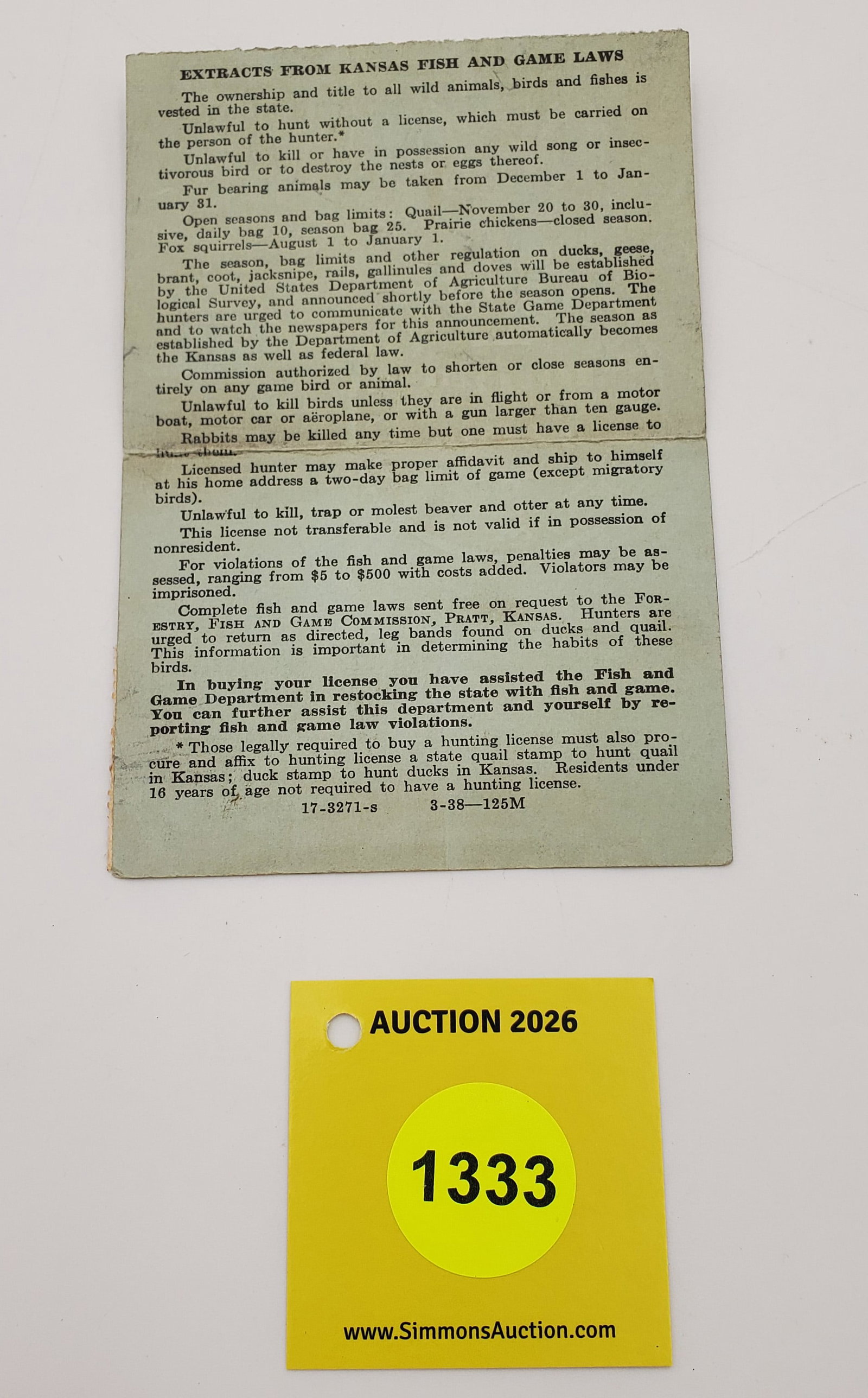 Migratory Bird Hunting Stamp $1 RW?? (1938-39). Used on License - 2