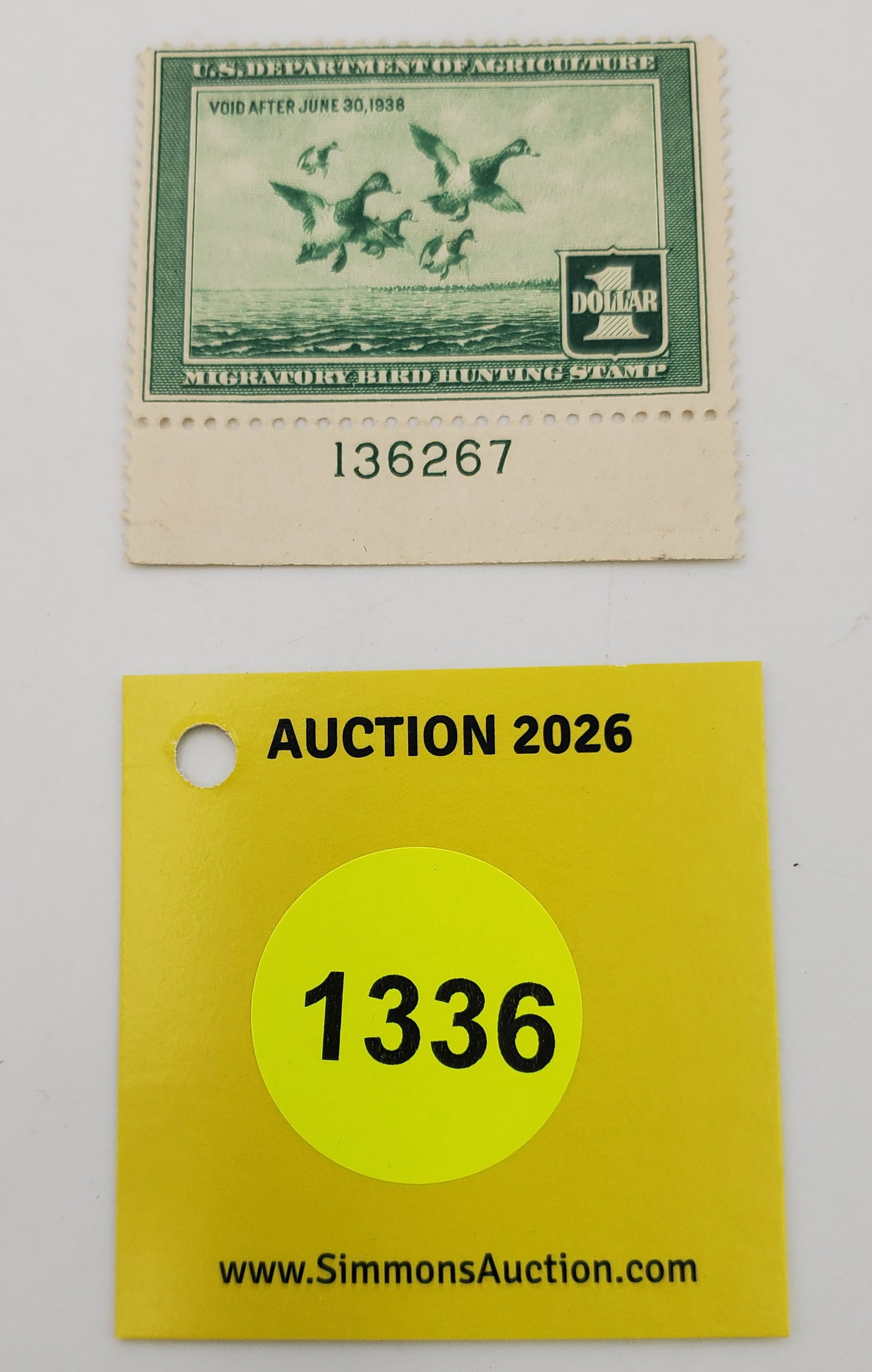 Migratory Bird Hunting Stamp $1 RW4 (1937-38). Good Unused #136267: Migratory Bird Hunting Stamp $1 RW4 (1937-38). Good Unused #136267