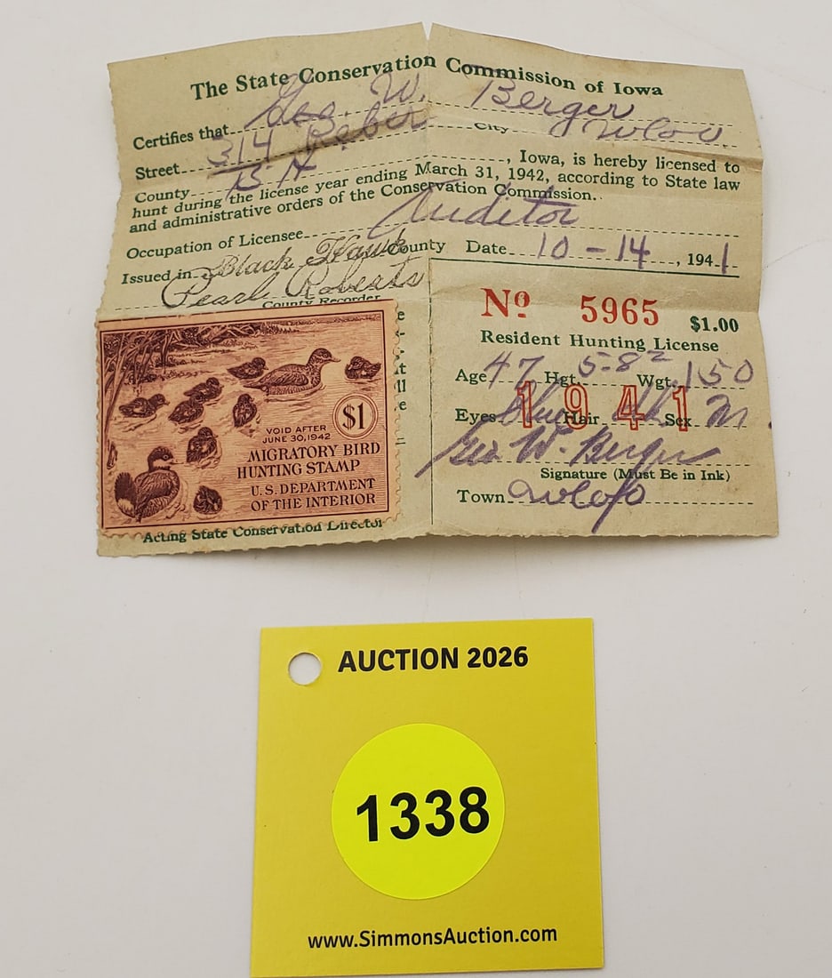 Migratory Bird Hunting Stamp $1 RW8 (1941-42). Used On license (1 of 1)