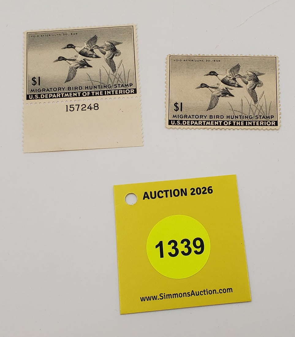 Lot of 2 Migratory Bird Hunting Stamps $1 RW12 (1945-46). Good Unused #157248: Lot of 2 Migratory Bird Hunting Stamps $1 RW12 (1945-46). Good Unused #157248