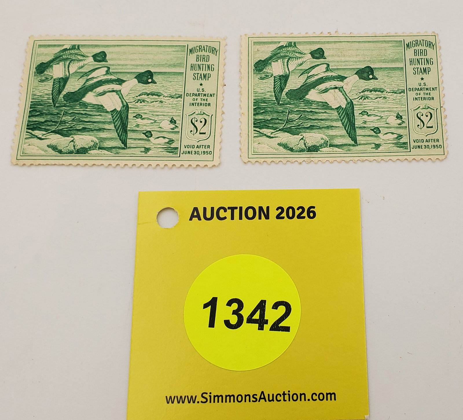 Lot of 2 Migratory Bird Hunting Stamps $2 RW16 (1949-50). Good Unused (1 of 2)