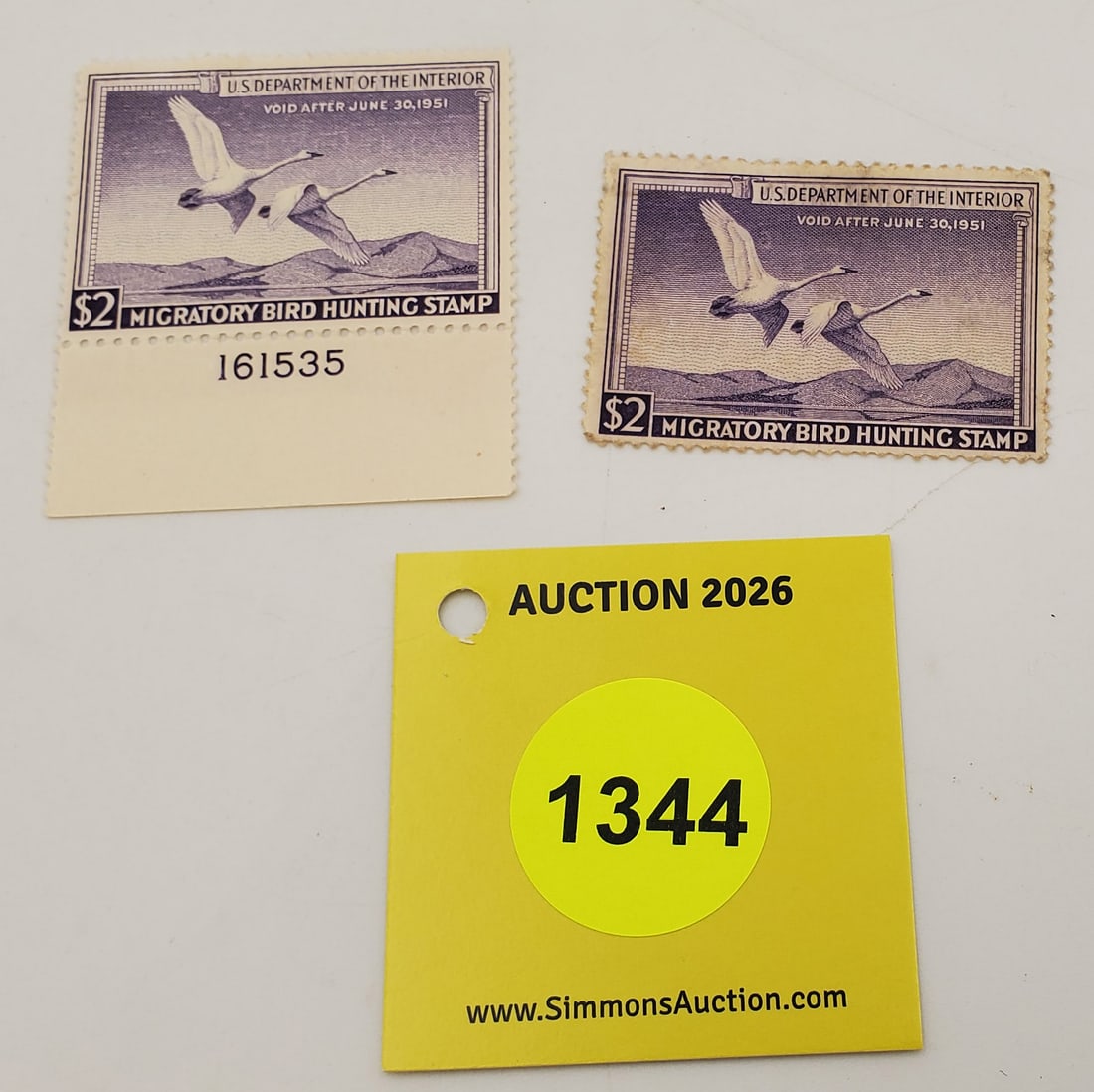 Lot of 2Migratory Bird Hunting Stamps $2 RW17 (1950-51). Good Unused #161535: Lot of 2Migratory Bird Hunting Stamps $2 RW17 (1950-51). Good Unused #161535