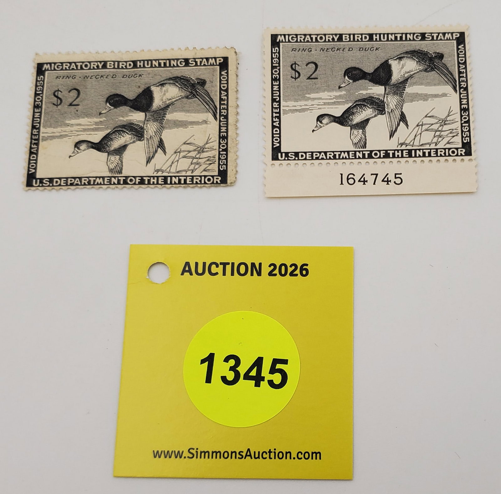 Lot of 2 Migratory Bird Hunting Stamps $2 RW21 (1954-55). Good Unused #164745 (1 of 2)