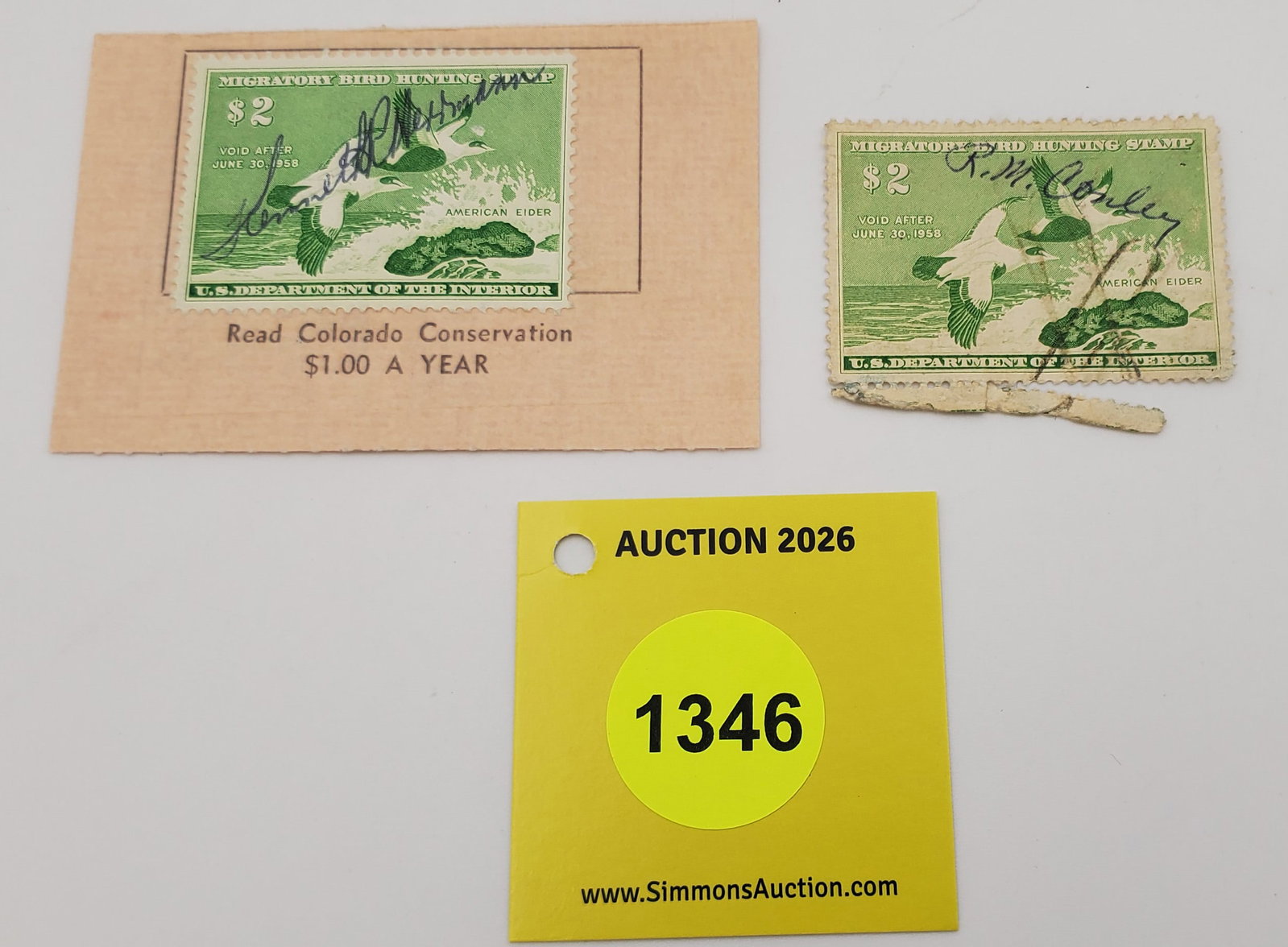 Lot of 2 Migratory Bird Hunting Stamp $2 RW24 (1957-58). Used (1 of 2)