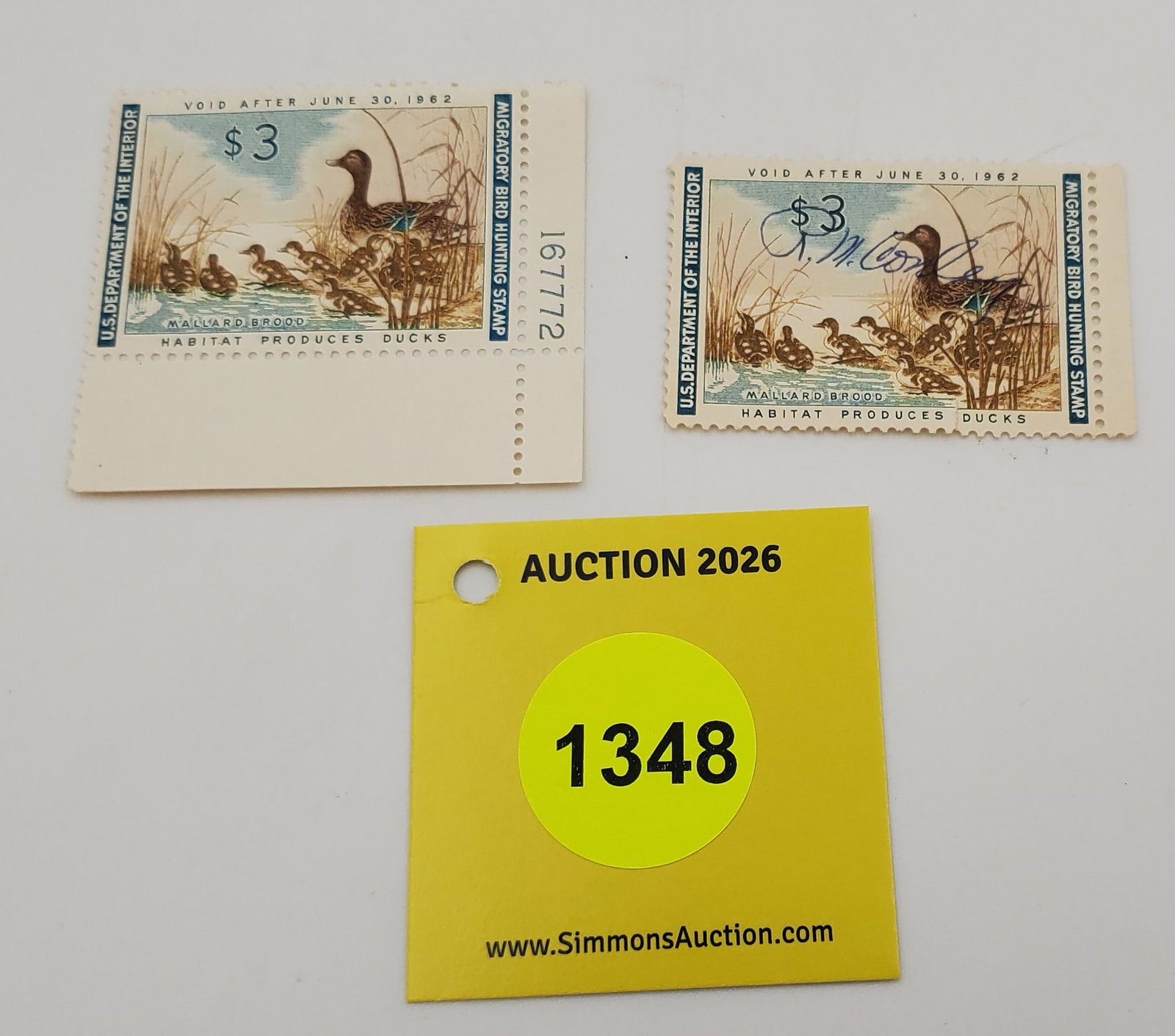 Lot of 2Migratory Bird Hunting Stamps $2 RW28 (1961-62). One unused, other used #167772 (1 of 2)