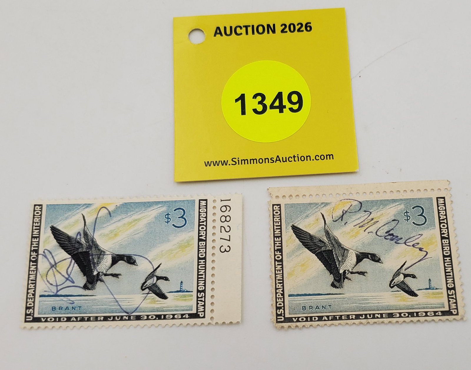 Lot of 2 Migratory Bird Hunting Stamps $3 RW30 (1963-64). One used, other unused #168273 (1 of 2)
