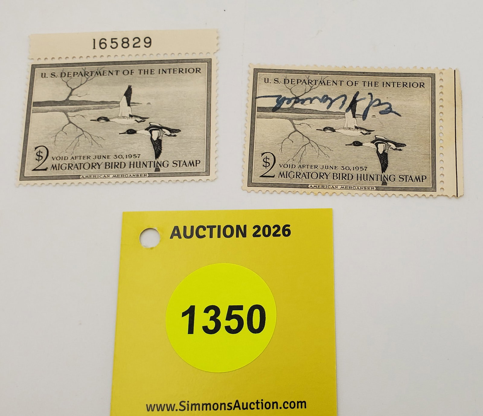 Lot of 2 Migratory Bird Hunting Stmaps $2 RW23 (1956-57). One unused, other used #165829: Lot of 2 Migratory Bird Hunting Stmaps $2 RW23 (1956-57). One unused, other used #165829