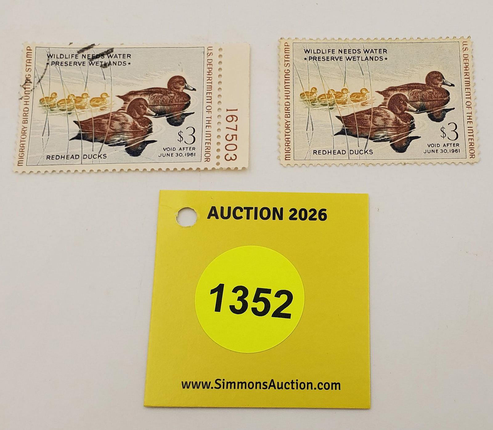 lot of 2 Migratory Bird Hunting Stamps $3 RW27 (1960-61). Good Unused #167503 (1 of 2)