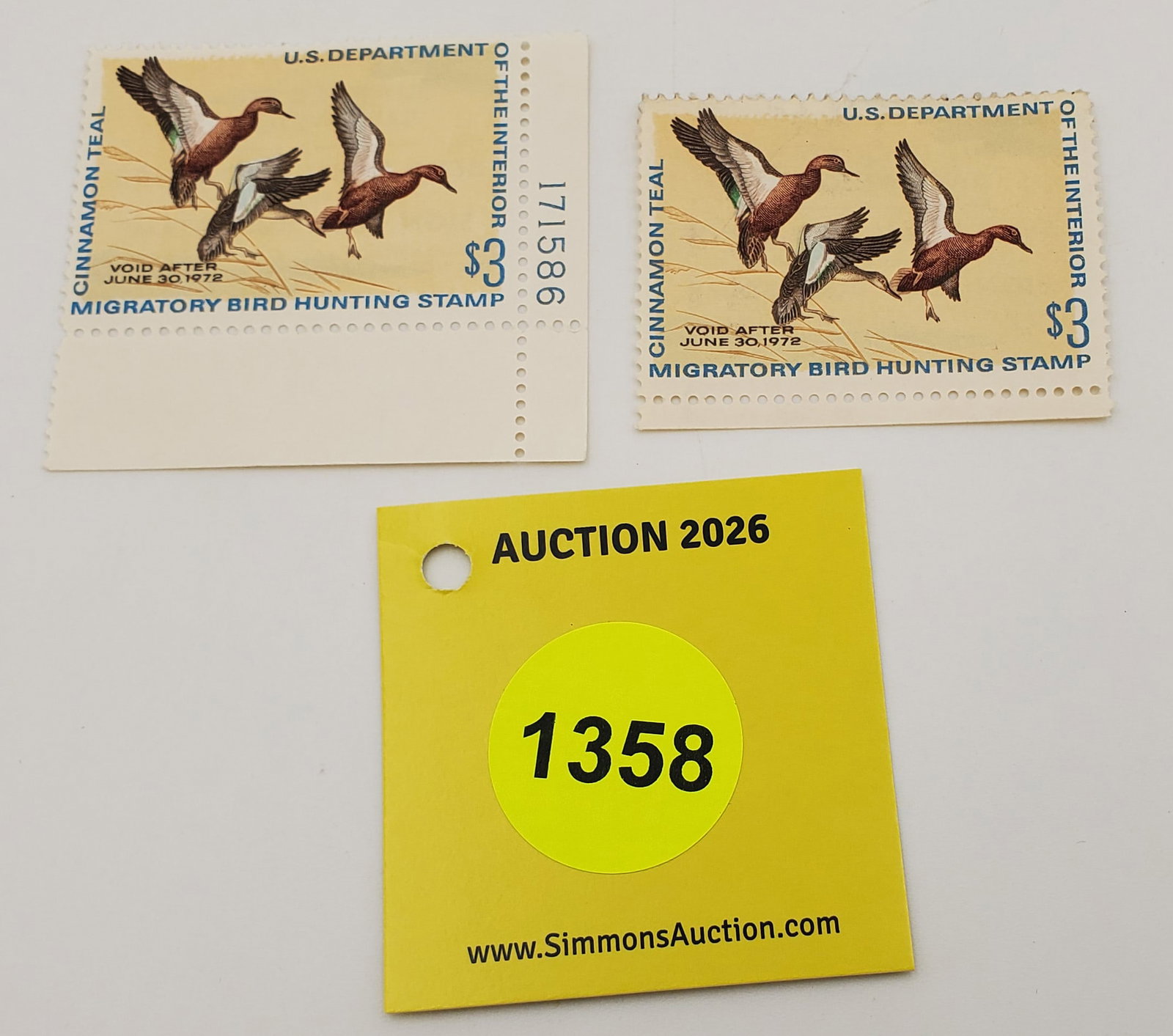 Lot of 2 Migratory Bird Hunting Stamps $3 RW38 (1971-72). Good Unused #171586 (1 of 2)