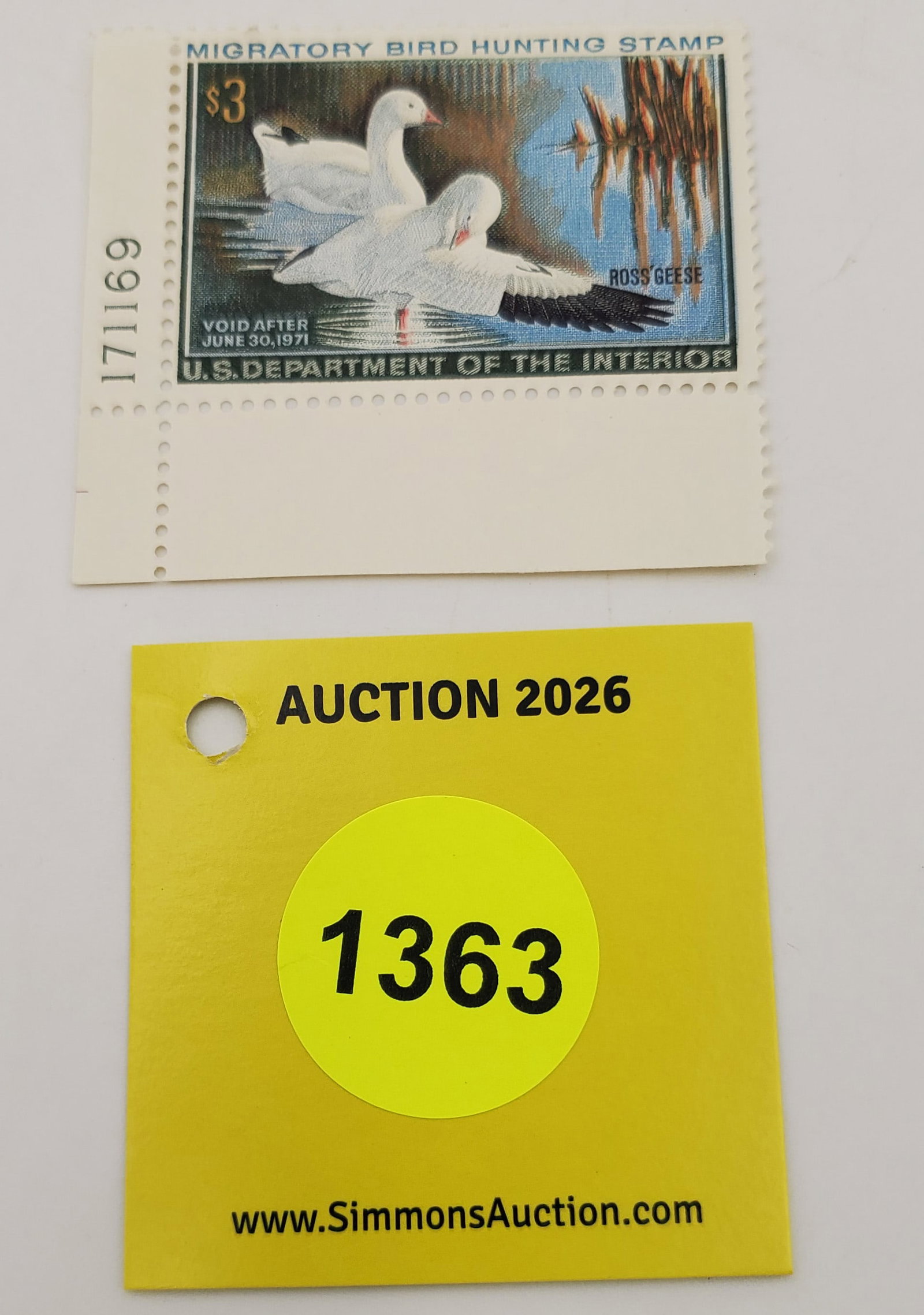 Migratory Bird Hunting Stamp $3 RW37 (1970-71). Good Unused #171169 (1 of 2)