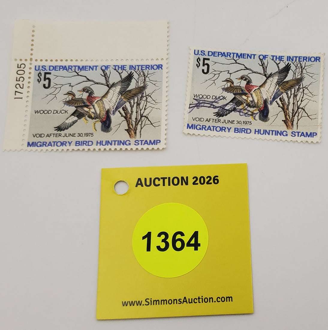 Lot of 2 Migratory Bird Hunting Stamps $5 RW51 (1974-75). Good unused #172505 (1 of 2)