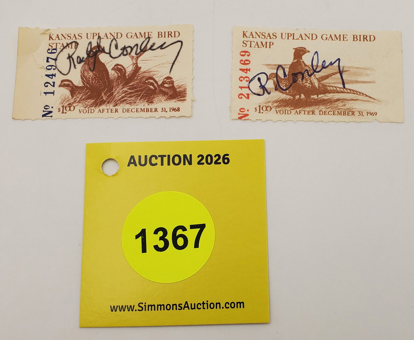 Lot of 2 Kansas Upland Game Bird Stamp $1 RW??(1968). Used (1 of 2)