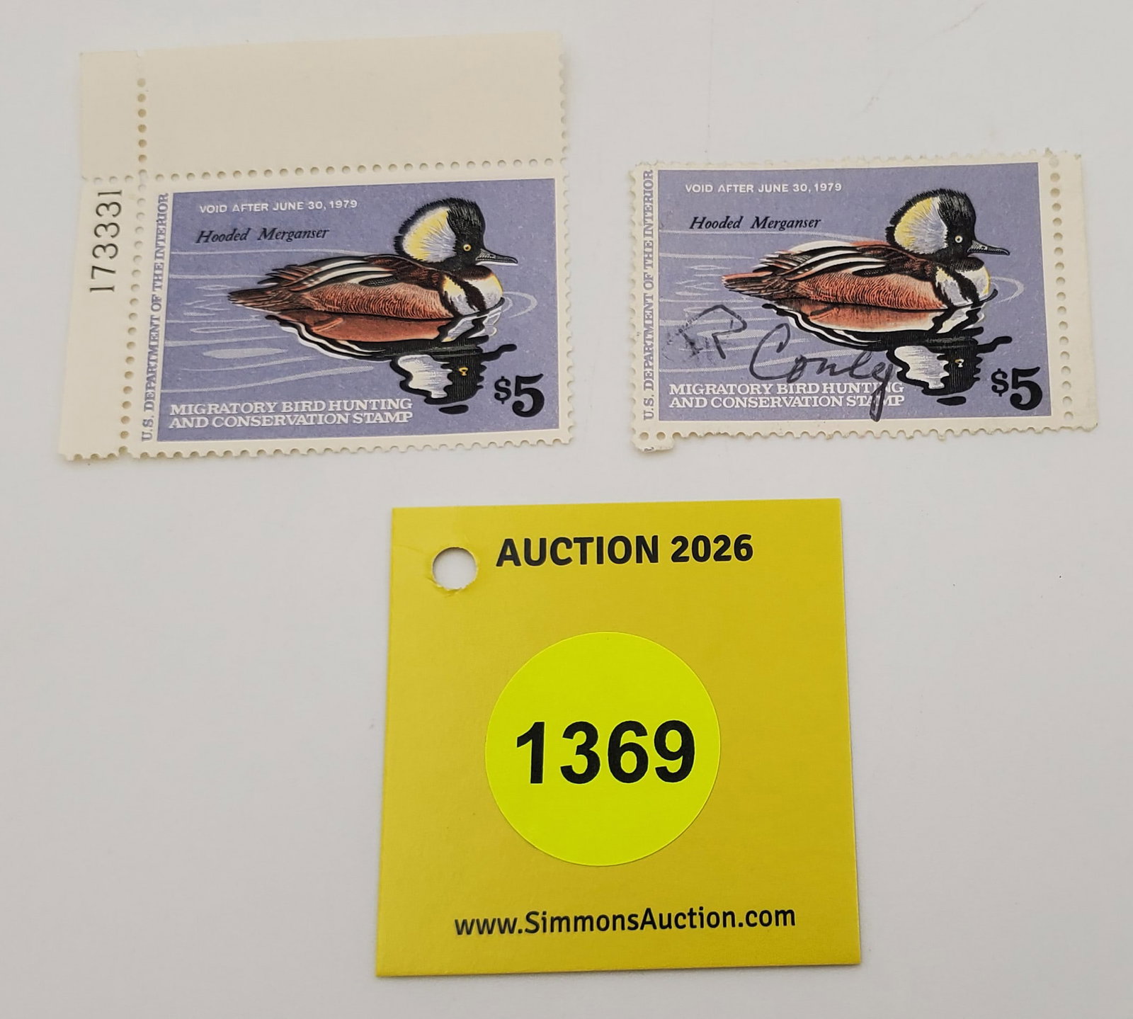 Lot of 2 Migratory Bird Hunting Stamp $5, RW45 (1978-79). One unused, other used #173331: Lot of 2 Migratory Bird Hunting Stamp $5, RW45 (1978-79). One unused, other used #173331