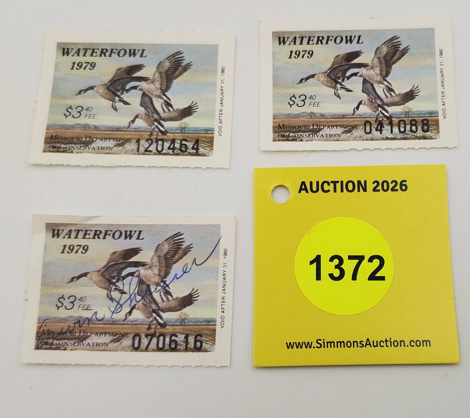 Lot of 3 Missouri Department of Conservation Waterfowl $3 (1979). Two Unused , one is used (1 of 2)