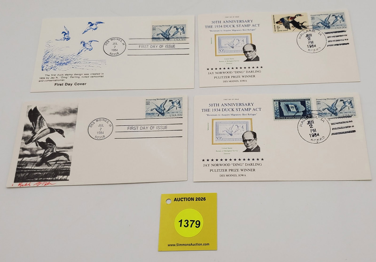 Lot of 4 Migratory Bird Hunting Stamps on Envelopes RW??. First day of issue, 50th Anniversary (1 of 1)