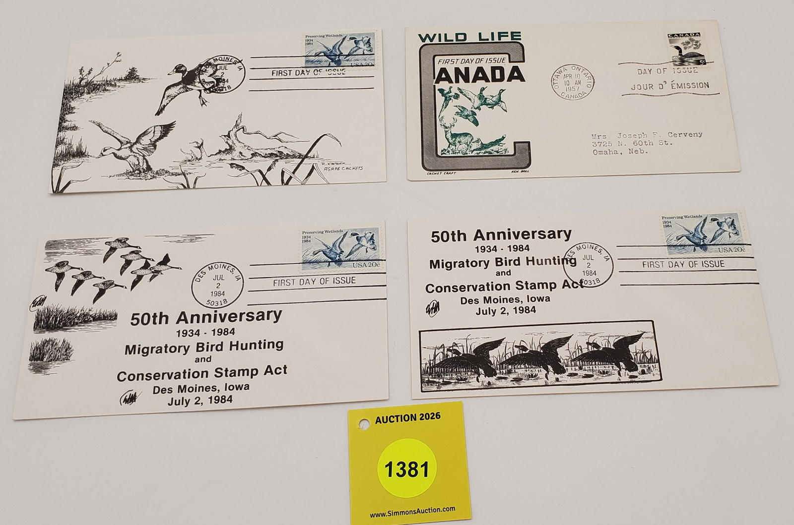 Lot of 4 Migratory Bird Hunting Stamp on Envelope s RW??. First day of issue: Lot of 4 Migratory Bird Hunting Stamp on Envelope s RW??. First day of issue