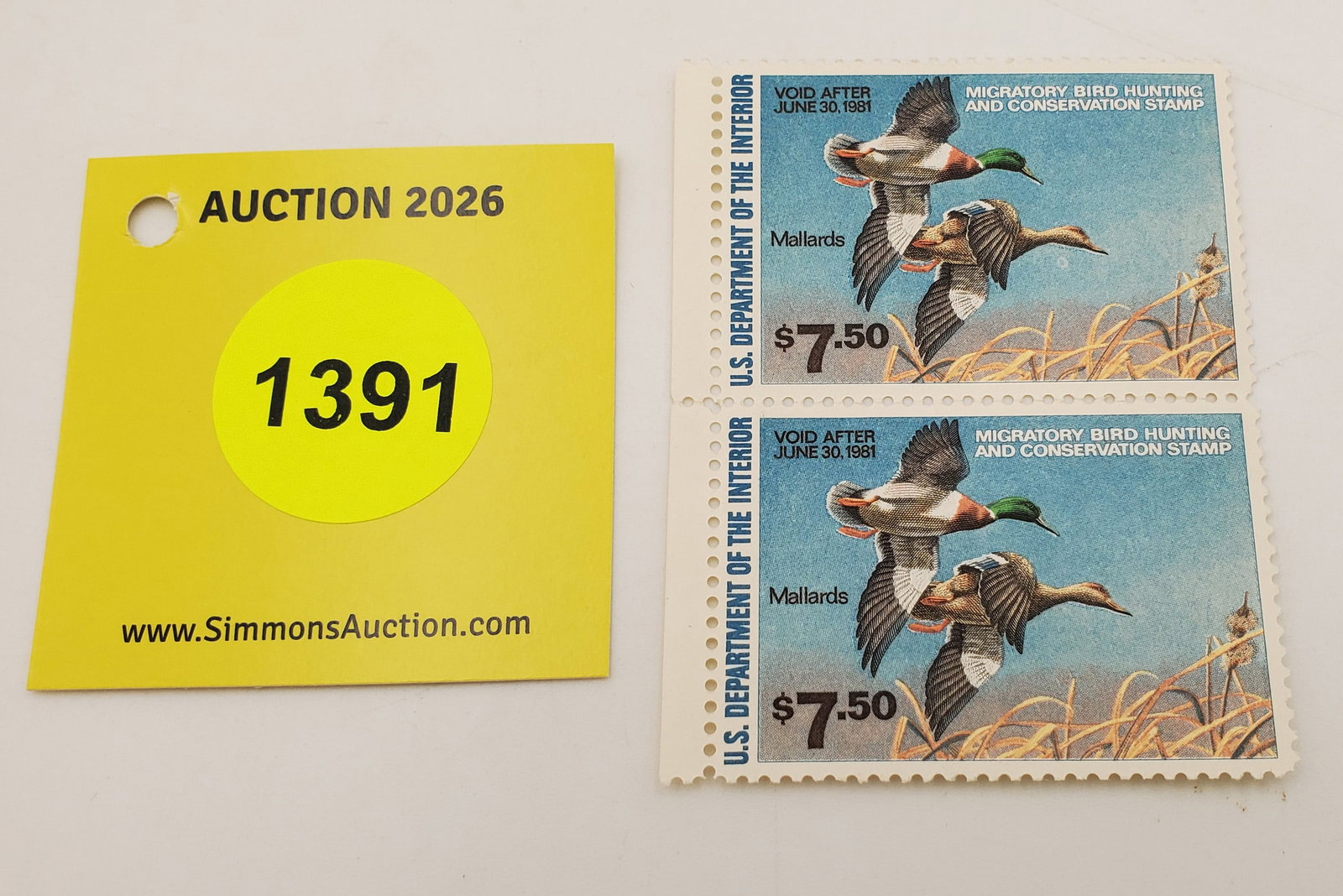 Lot of 2 Migratory Bird Hunting Stamp $7.50 RW?? (1980-1981). Good Unused (1 of 2)