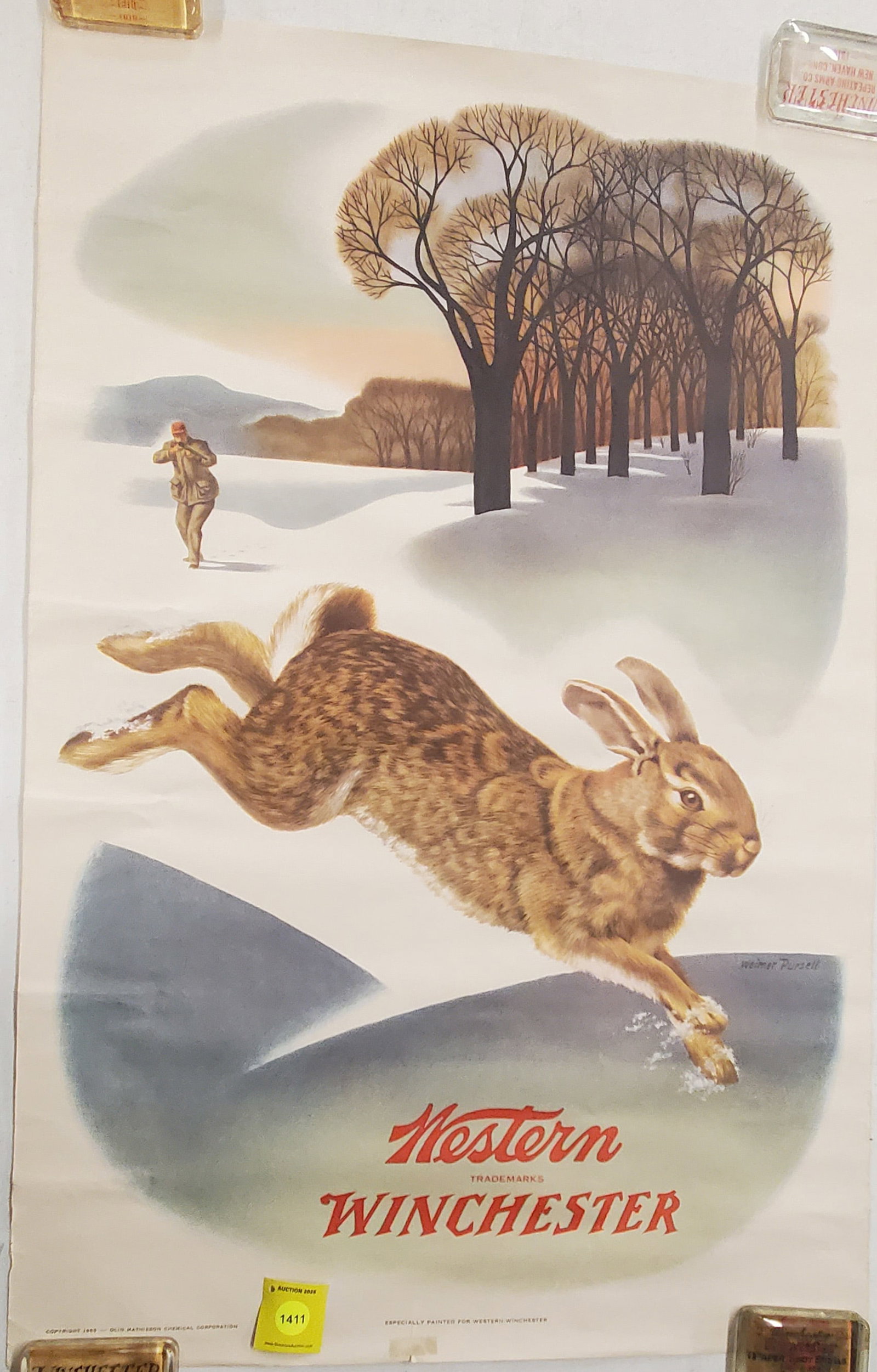 Winchester Western hunter and rabbit print.: Winchester Western hunter and rabbit print.