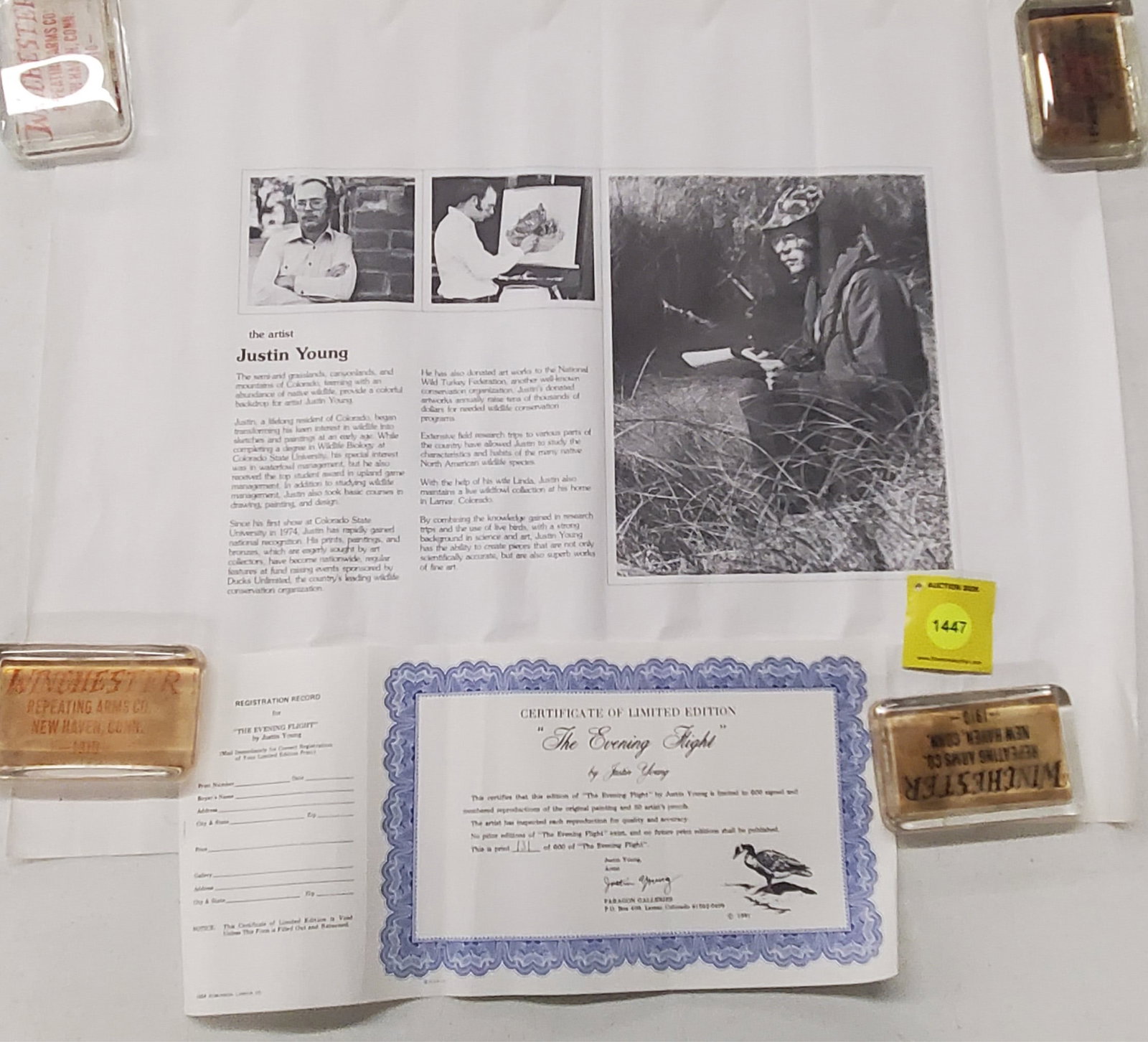 Paper article on the artist Justin Young w/ certificate of limited edition "The Evening Flight" p... (1 of 1)