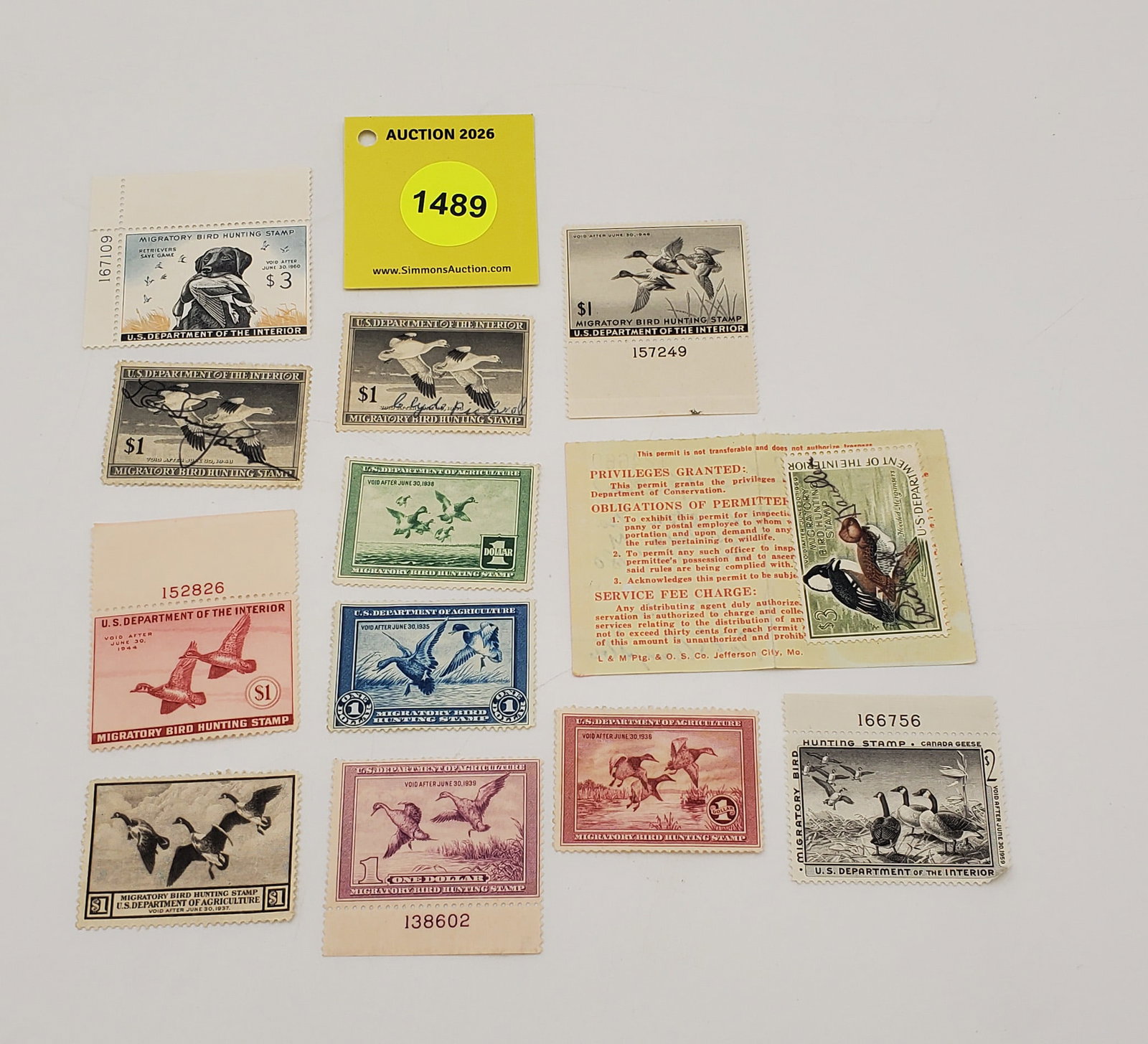 Lot of 12: Migratory Bird Hunting Stamps (11 unused) (1 used on licenses): Lot of 12: Migratory Bird Hunting Stamps (11 unused) (1 used on licenses)