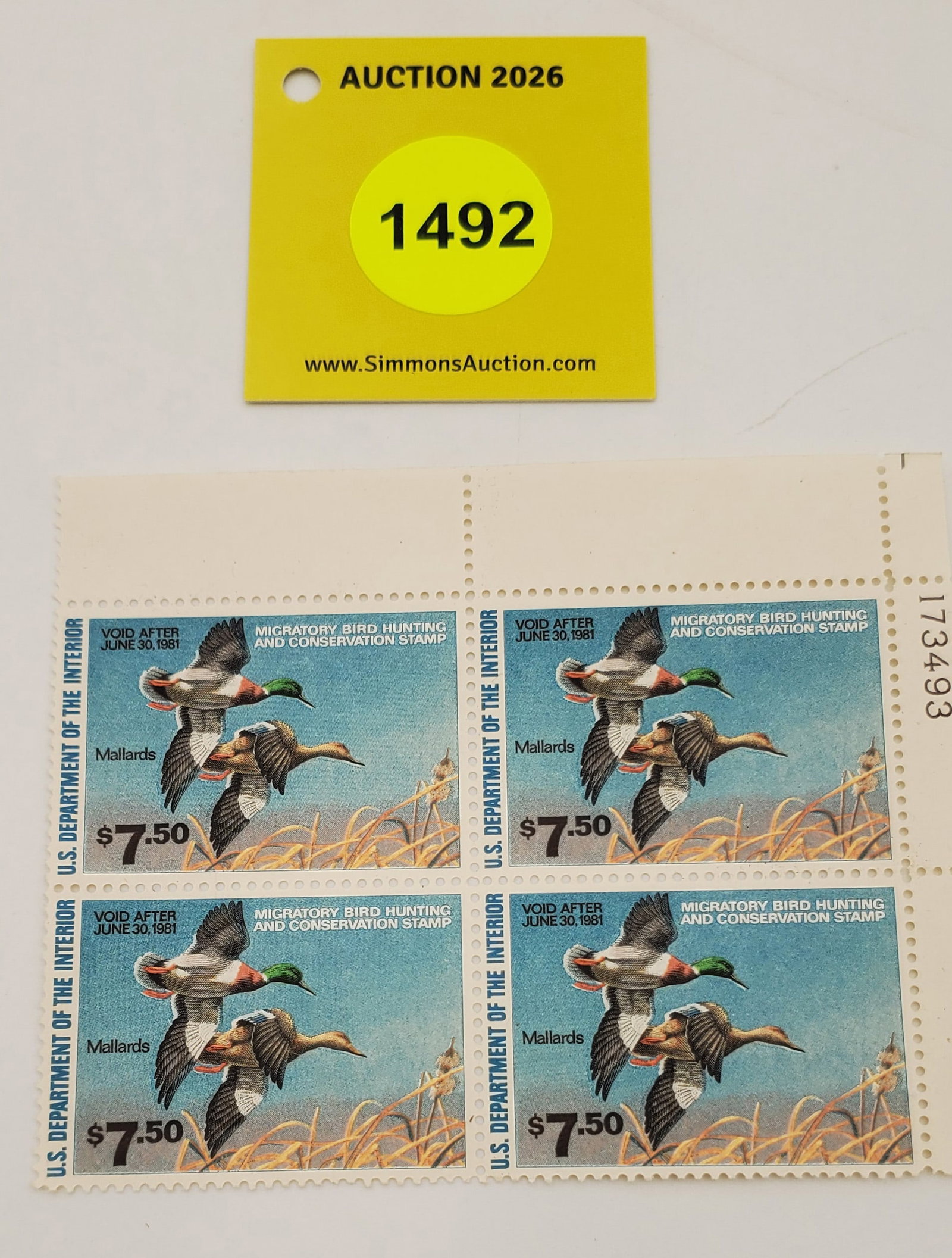 Block of 4 stamps Migratory Bird Hunting Stamps $7.50 RW?? (1980) Good Unused #173493: Block of 4 stamps Migratory Bird Hunting Stamps $7.50 RW?? (1980) Good Unused #173493