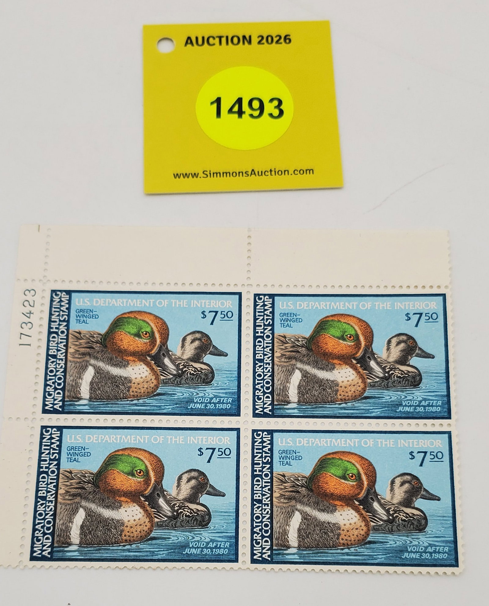 Block of 4 stamps Migratory Bird Hunting Stamps $7.50 RW?? (1980) Good Unused #173423: Block of 4 stamps Migratory Bird Hunting Stamps $7.50 RW?? (1980) Good Unused #173423